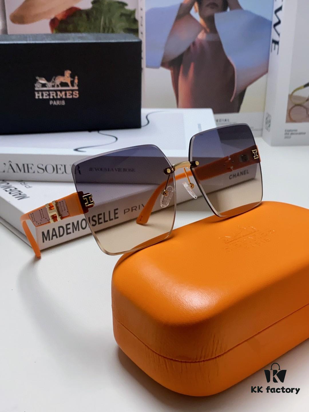 Hermes 2024 New Arrival Frameless Square Sunglasses, UV-Protective Beach Sun Glasses with Premium Look, Slimming Design for Face, Unisex Driving Shades