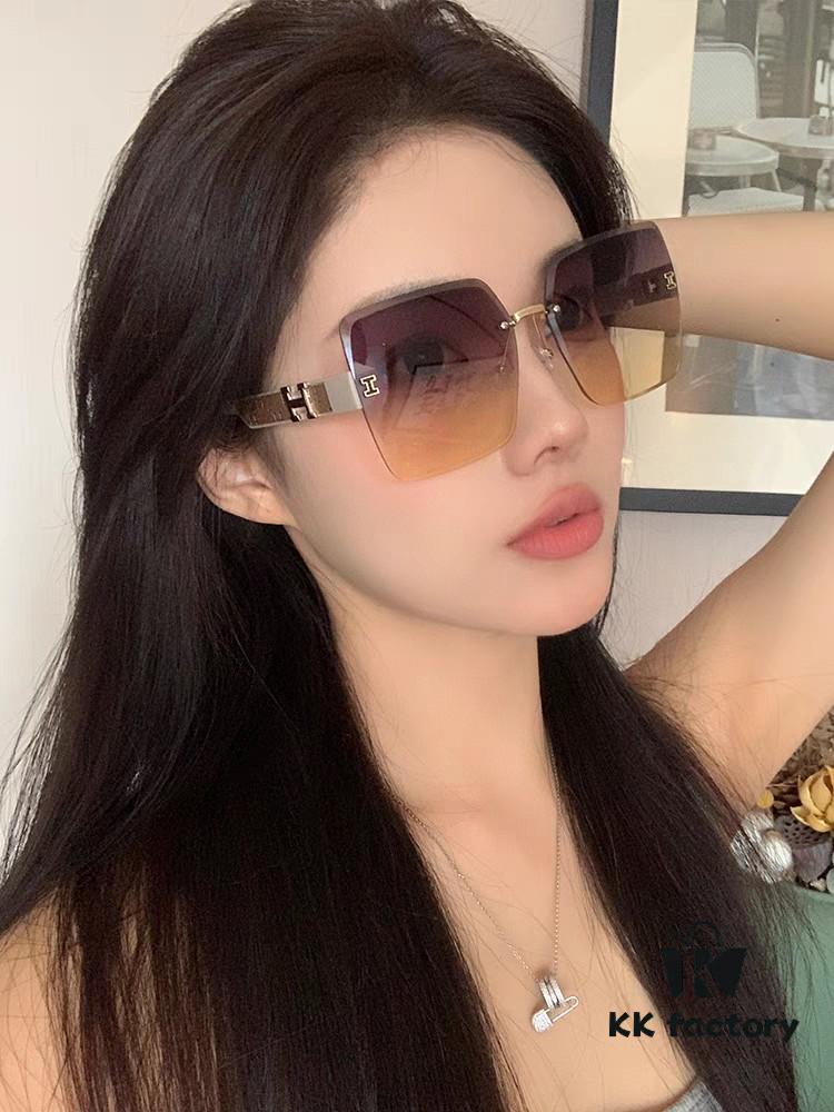 Hermes 2024 New Arrival Frameless Square Beach Sunglasses UV Protection Stylish Face-Framing Sun Protection Driving Glasses Unisex