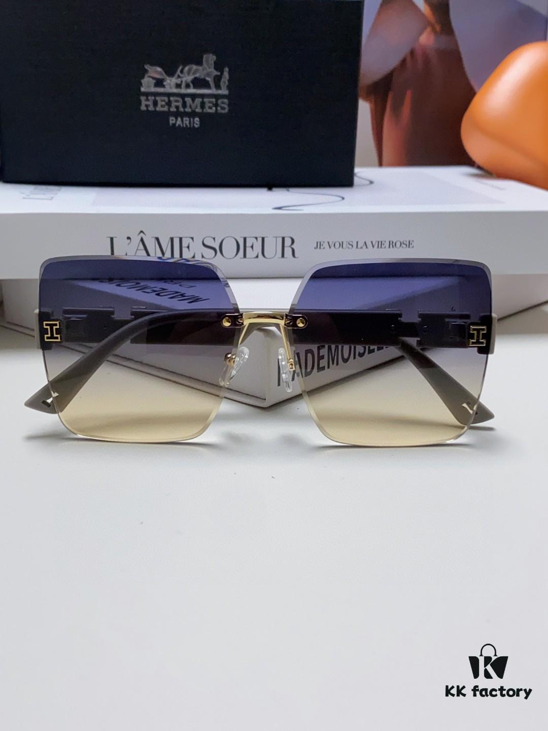 Hermes 2024 New Arrival Frameless Square Beach Sunglasses UV Protection Stylish Face-Framing Sun Protection Driving Glasses Unisex