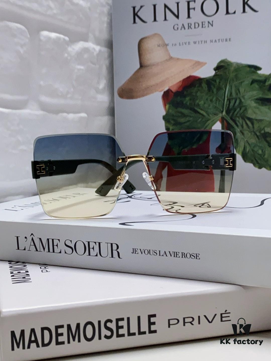 Hermes 2024 New Arrival Unframed Square Sunglasses, UV Protection Beach Sun Glasses with Premium Look, Slimming Design for Face, Unisex Driving Shades