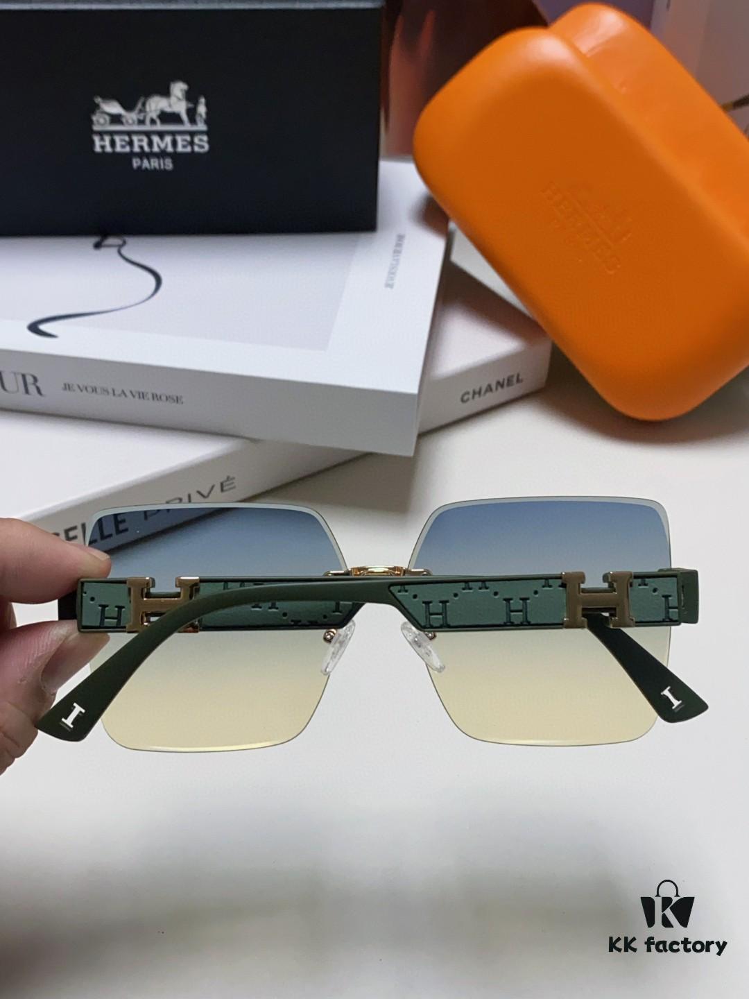 Hermes 2024 New Arrival Unframed Square Sunglasses, UV Protection Beach Sun Glasses with Premium Look, Slimming Design for Face, Unisex Driving Shades