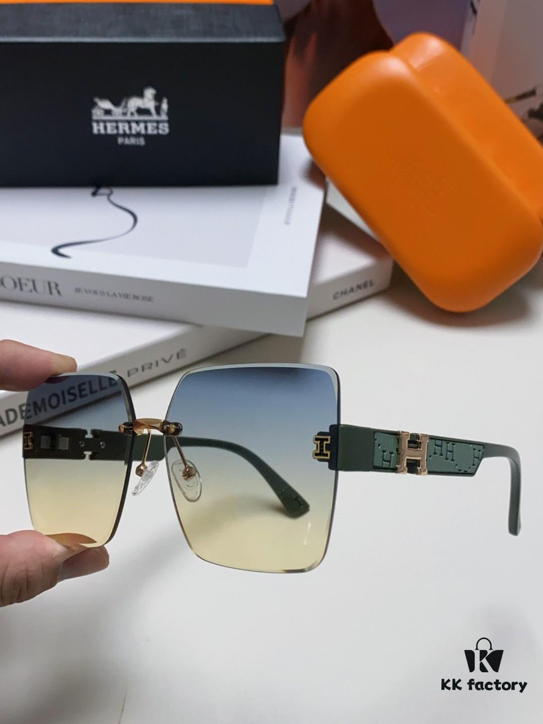 Hermes 2024 New Arrival Unframed Square Sunglasses, UV Protection Beach Sun Glasses with Premium Look, Slimming Design for Face, Unisex Driving Shades