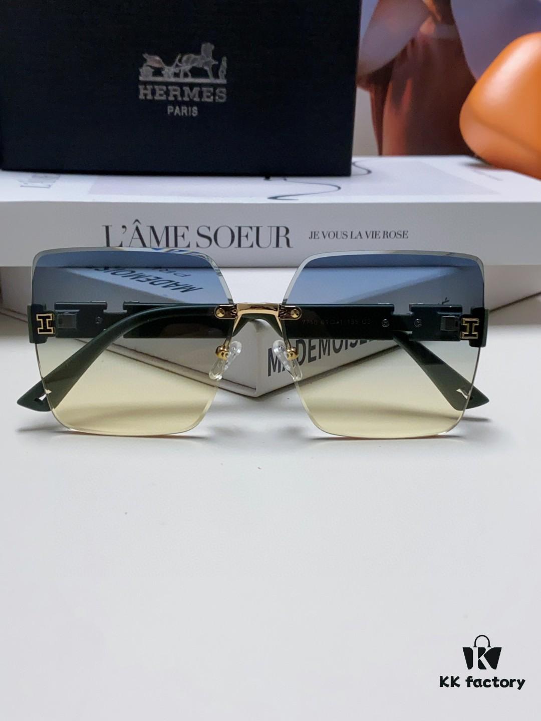 Hermes 2024 New Arrival Unframed Square Sunglasses, UV Protection Beach Sun Glasses with Premium Look, Slimming Design for Face, Unisex Driving Shades