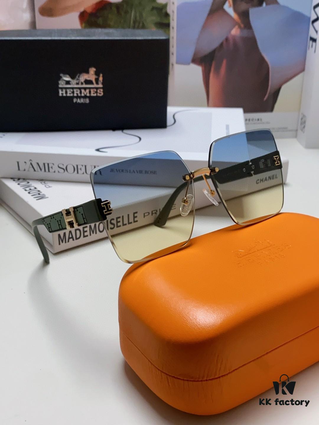 Hermes 2024 New Arrival Unframed Square Sunglasses, UV Protection Beach Sun Glasses with Premium Look, Slimming Design for Face, Unisex Driving Shades
