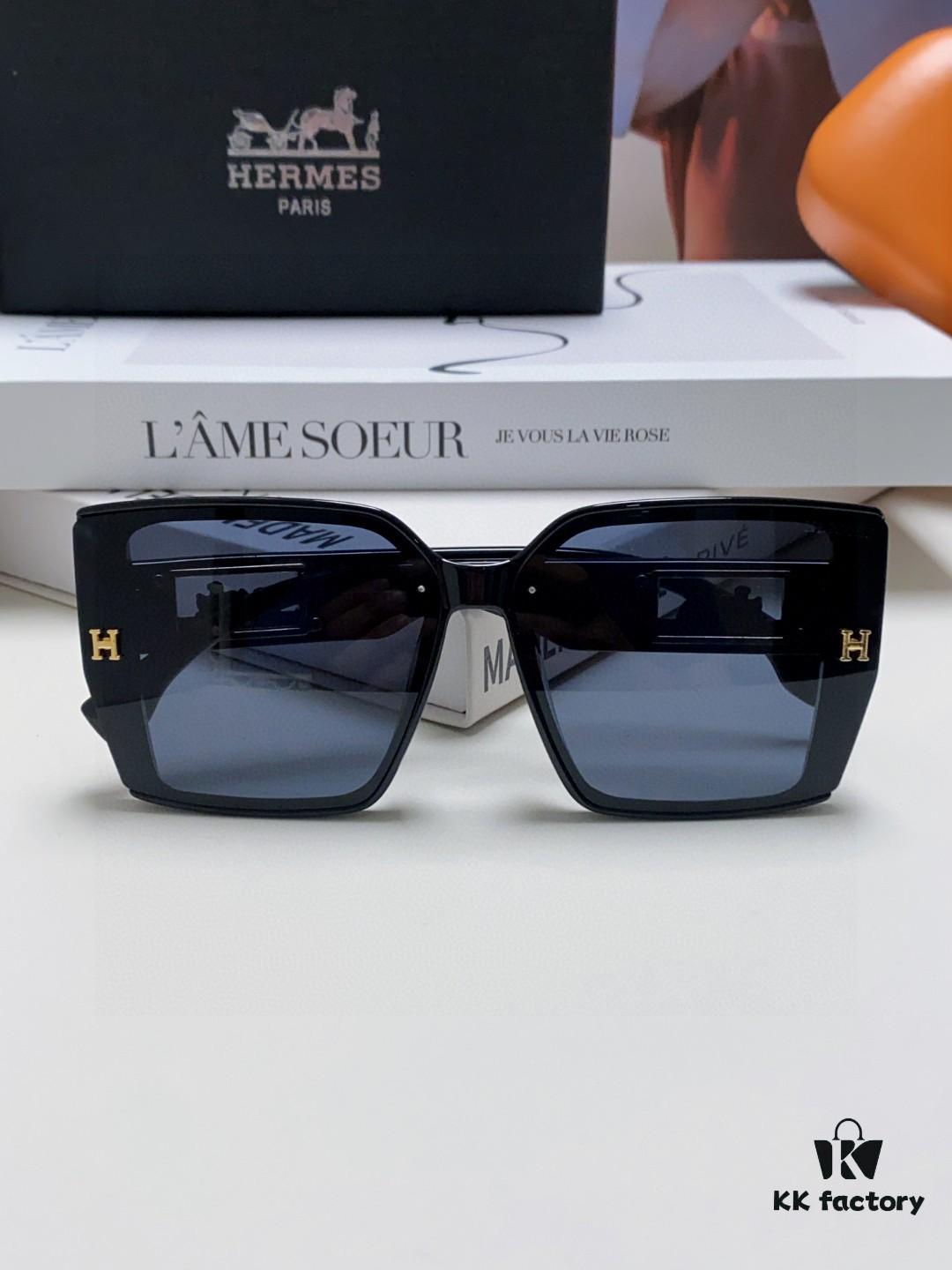 Hermes 2024 New Polarized Sunglasses for Women, Fashionable Oversized Frame, Slimming Effect, UV Protection, Casual and Versatile Sun Glasses