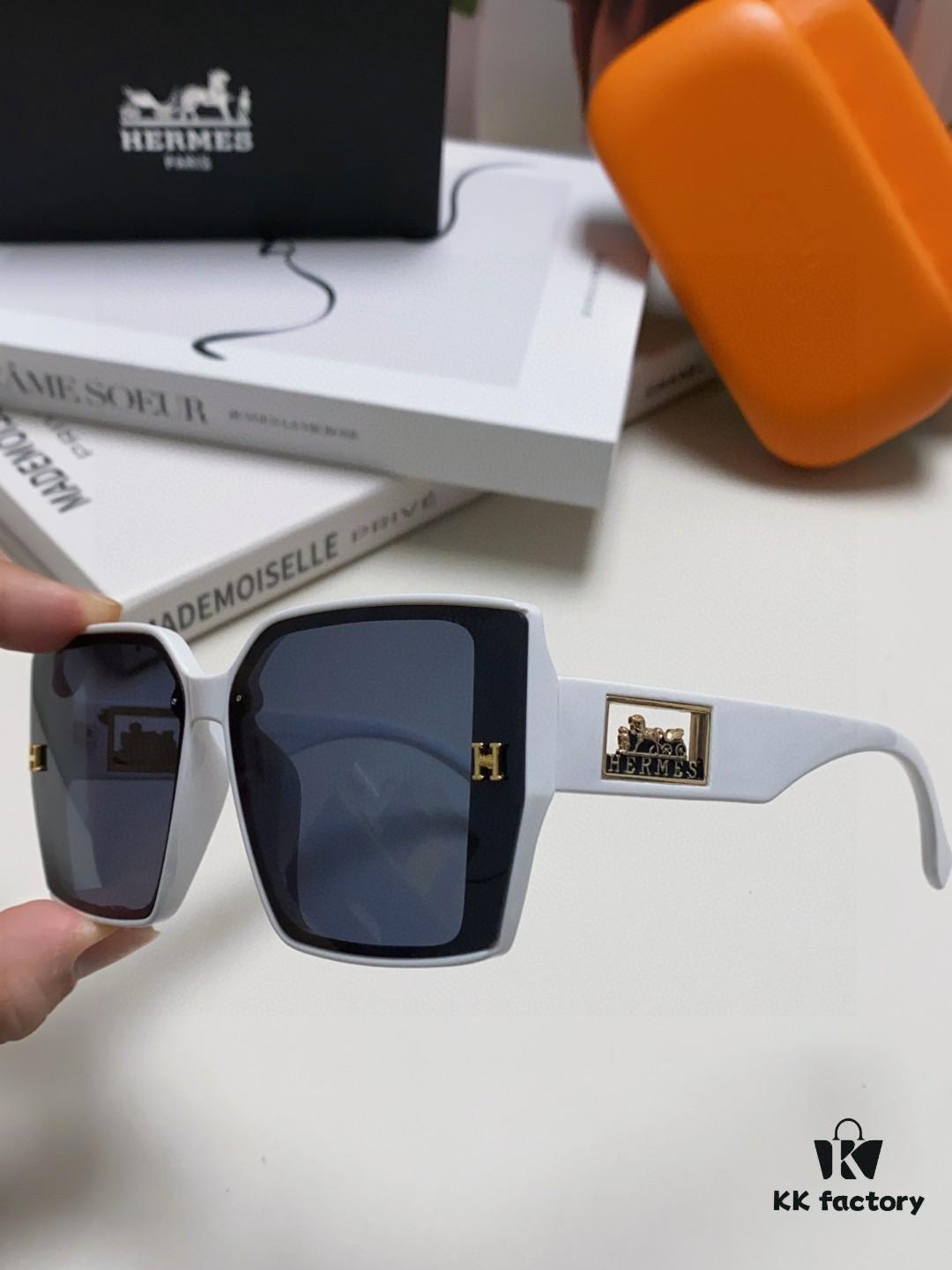 Hermes 2024 New Polarized Sunglasses for Women, Fashion Oversized Frame Sunglasses That Slim the Face, UV-Protective, Casual and Versatile Stylish Shades