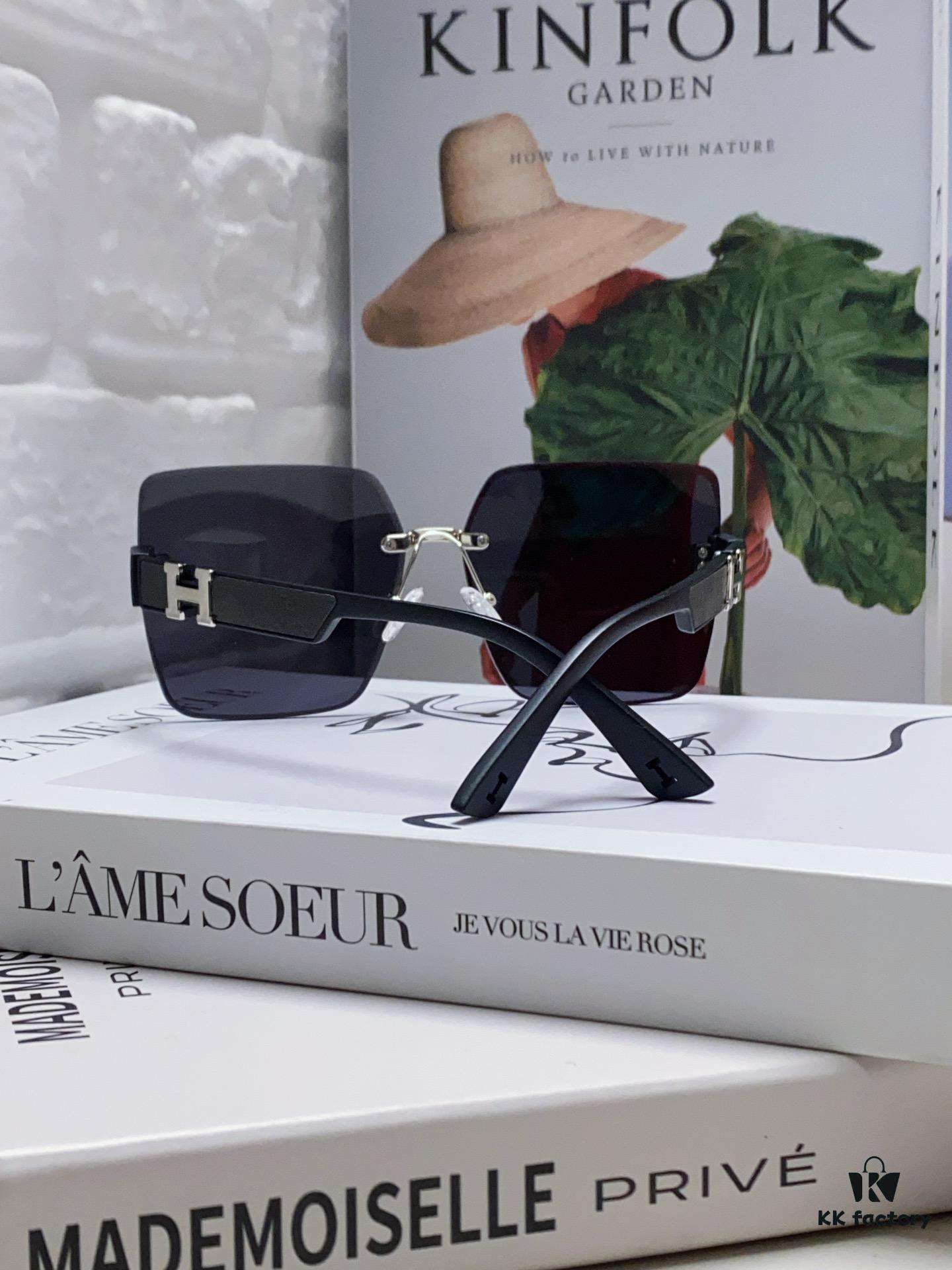 Hermes 2024 New Arrival Frameless Square Beach Sunglasses with UV Protection, Stylish Face-Framing Sun Protection Glasses for Driving, Unisex