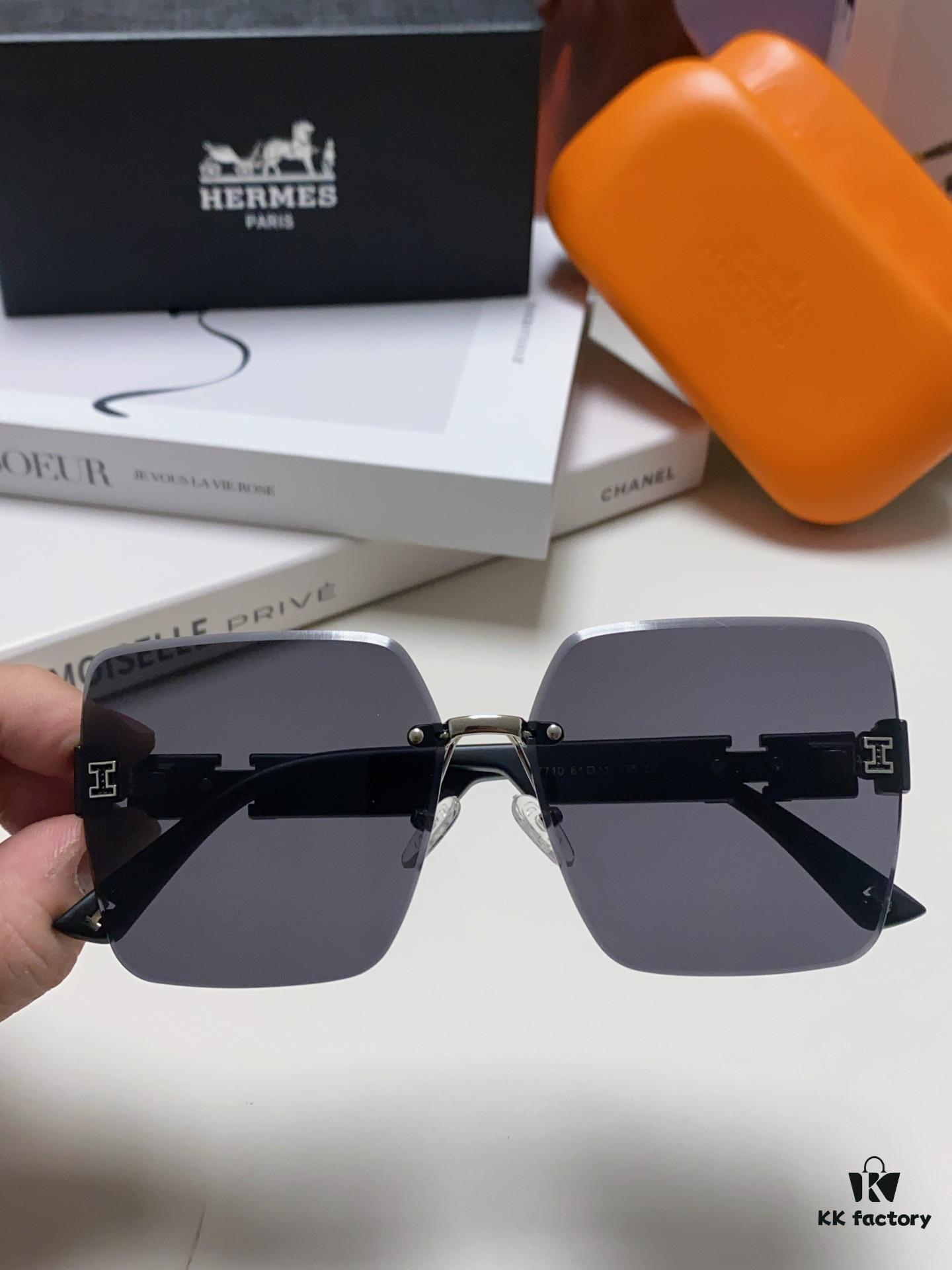 Hermes 2024 New Arrival Frameless Square Beach Sunglasses with UV Protection, Stylish Face-Framing Sun Protection Glasses for Driving, Unisex