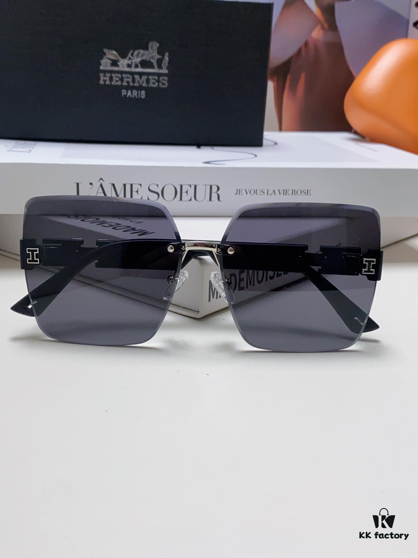 Hermes 2024 New Arrival Frameless Square Beach Sunglasses with UV Protection, Stylish Face-Framing Sun Protection Glasses for Driving, Unisex