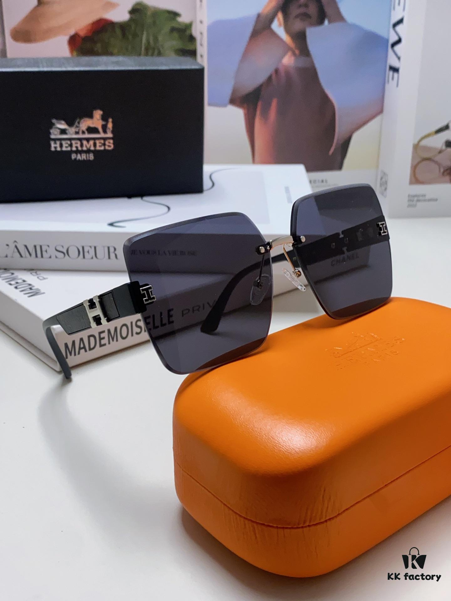 Hermes 2024 New Arrival Frameless Square Beach Sunglasses with UV Protection, Stylish Face-Framing Sun Protection Glasses for Driving, Unisex