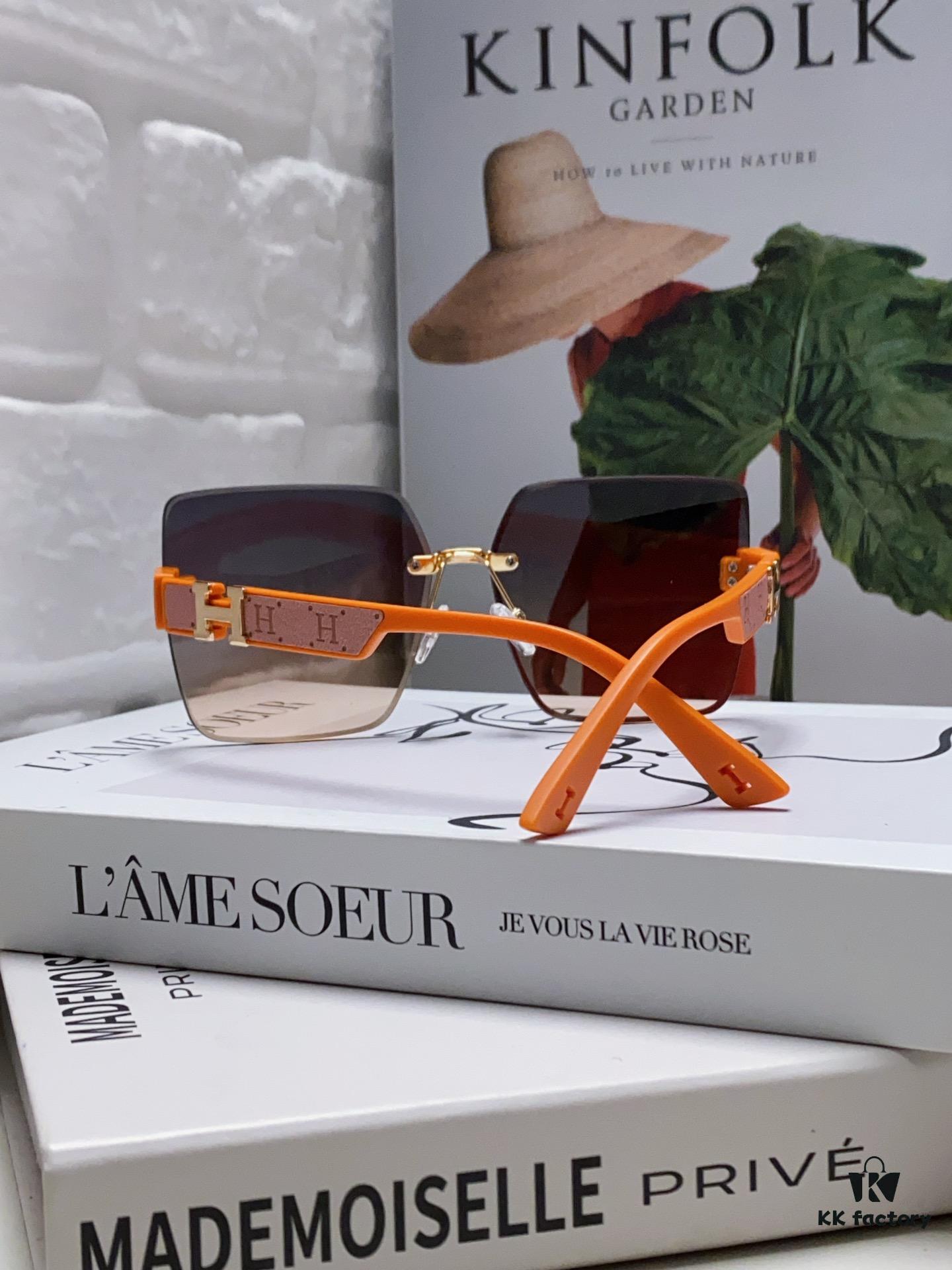 Hermes 2024 New Unisex Frameless Square Sunglasses with UV Protection, Stylish and Face-Framing for Driving and Beach Wear