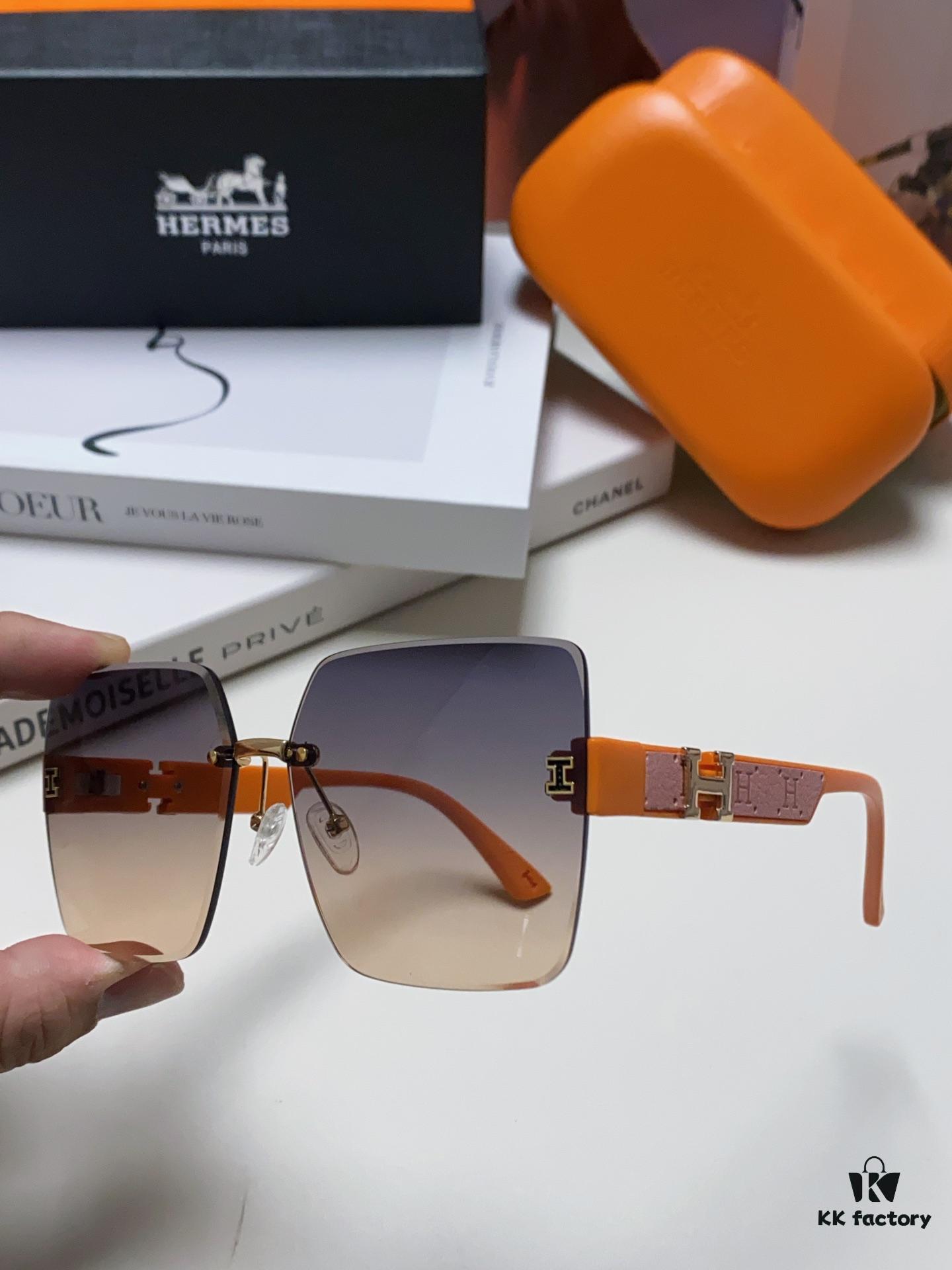 Hermes 2024 New Unisex Frameless Square Sunglasses with UV Protection, Stylish and Face-Framing for Driving and Beach Wear