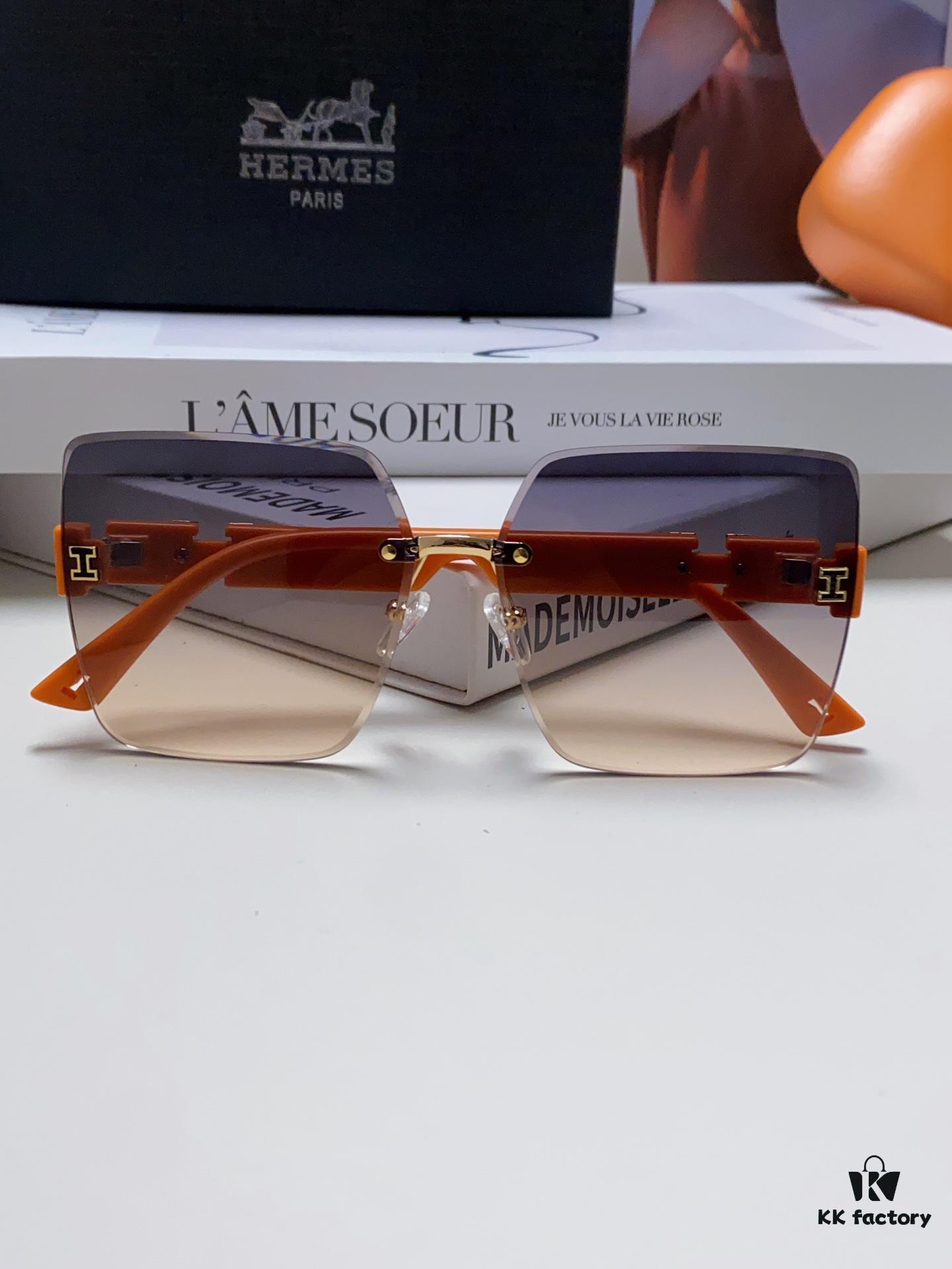 Hermes 2024 New Unisex Frameless Square Sunglasses with UV Protection, Stylish and Face-Framing for Driving and Beach Wear