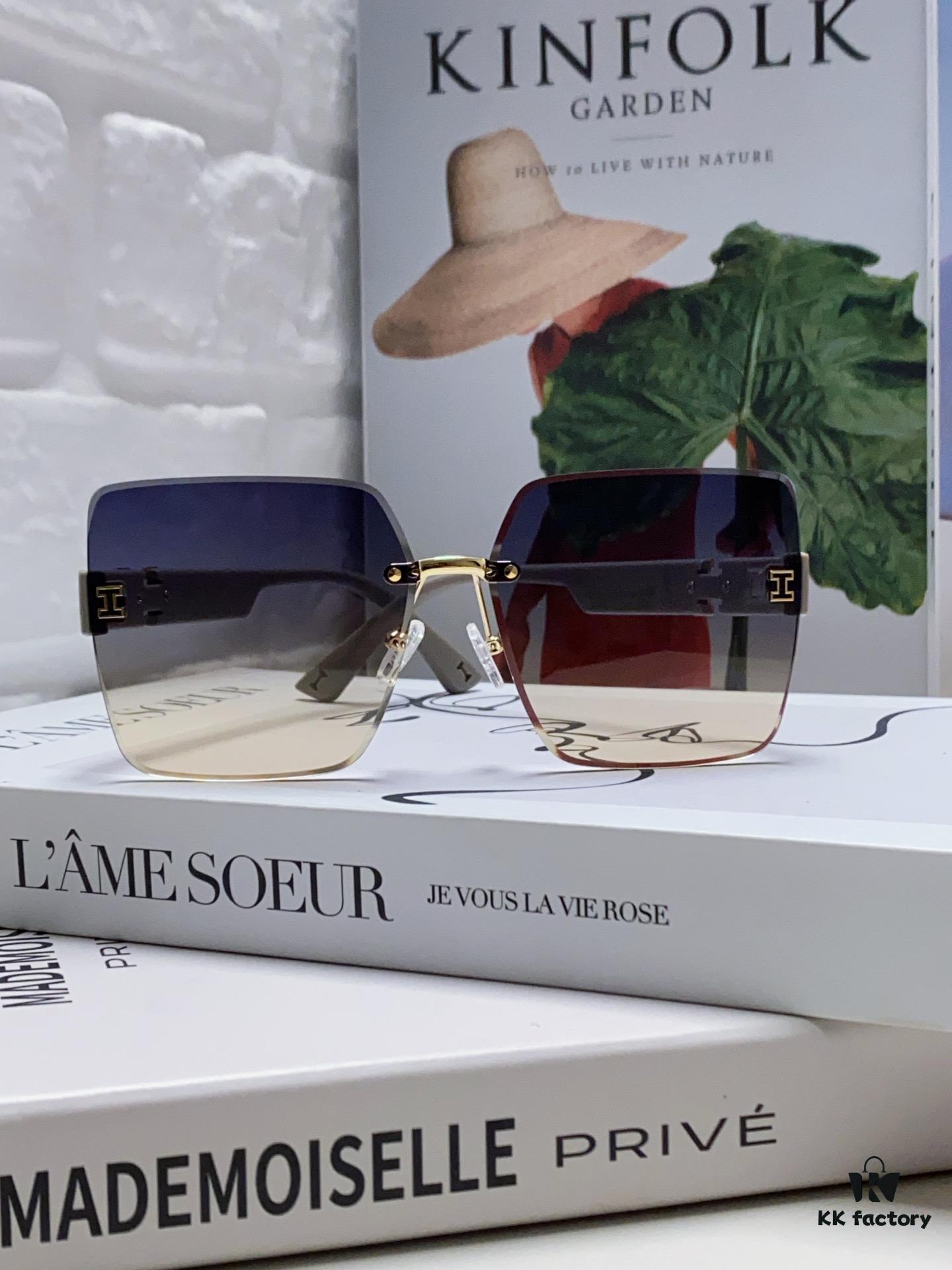 Hermes 2024 New Arrival Frameless Square Sunglasses, UV Protection Beach Sun Glasses with Premium Look, Face-Framing Design for Driving, Unisex Eyewear