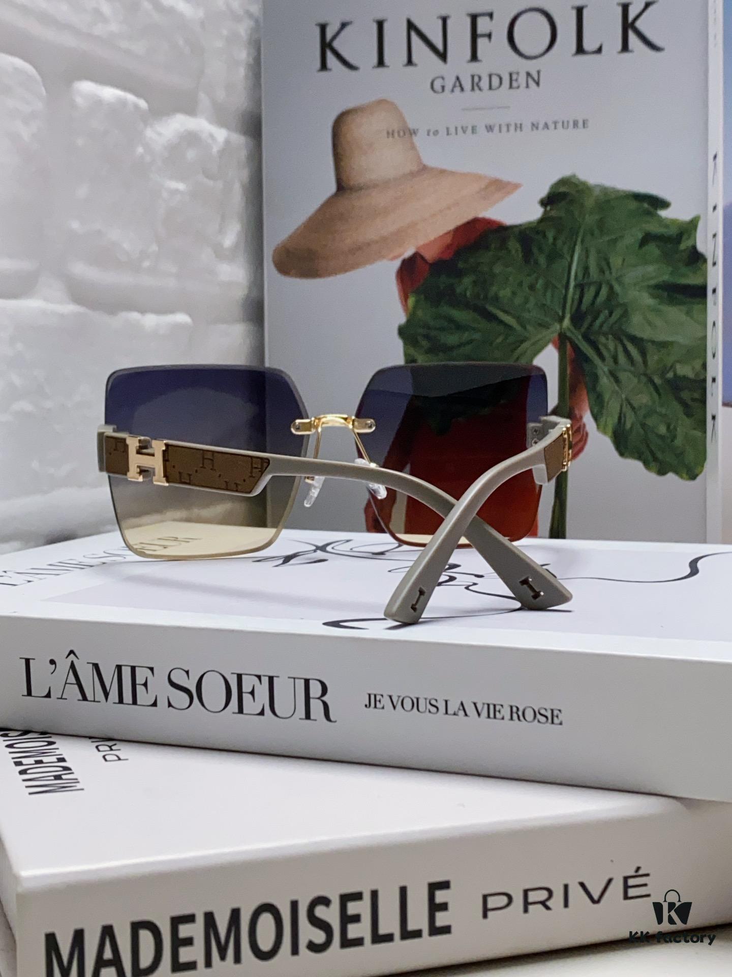 Hermes 2024 New Arrival Frameless Square Sunglasses, UV Protection Beach Sun Glasses with Premium Look, Face-Framing Design for Driving, Unisex Eyewear