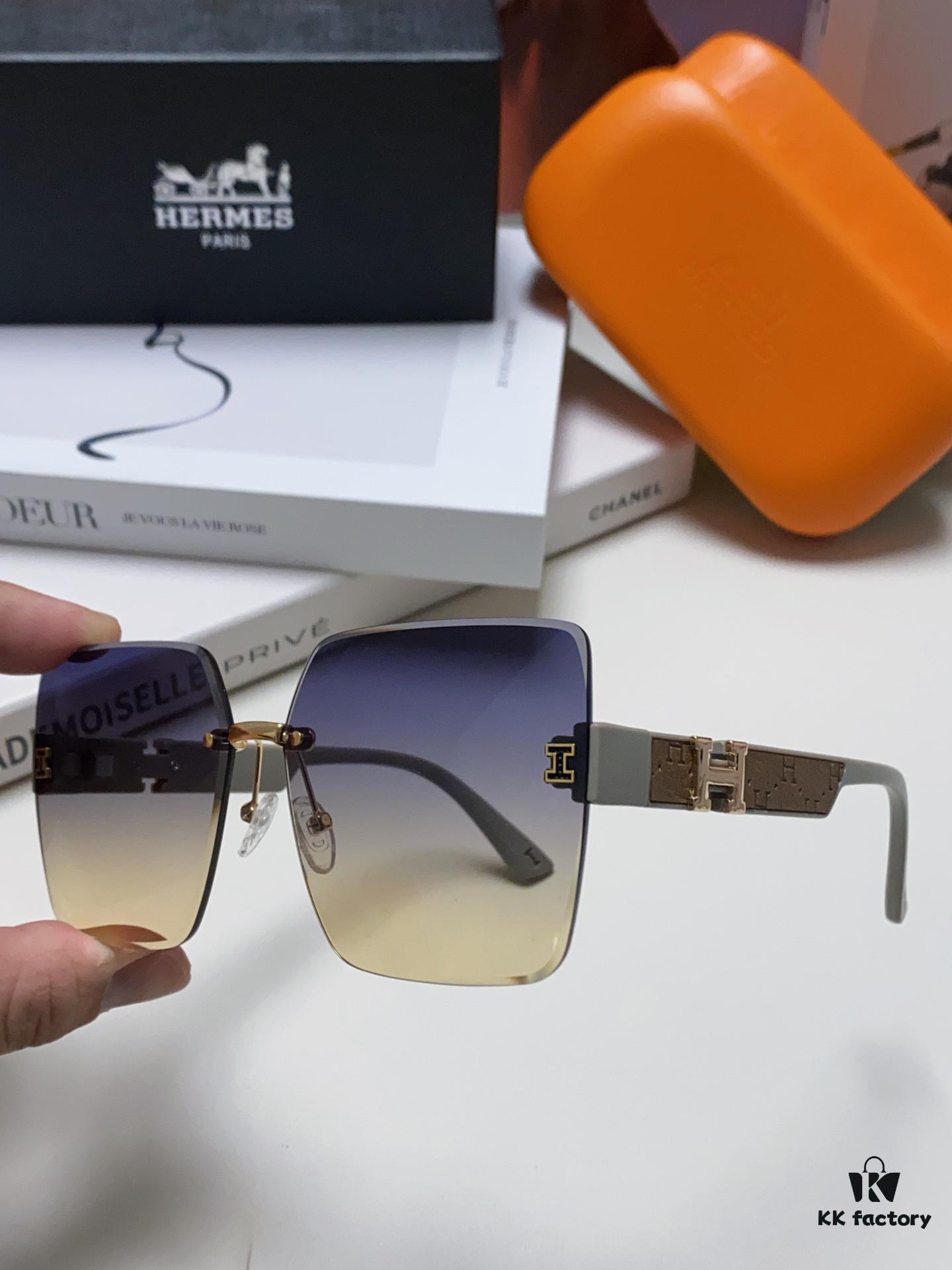 Hermes 2024 New Arrival Frameless Square Sunglasses, UV Protection Beach Sun Glasses with Premium Look, Face-Framing Design for Driving, Unisex Eyewear