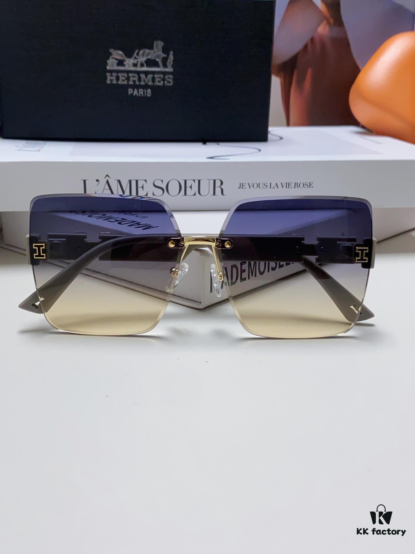 Hermes 2024 New Arrival Frameless Square Sunglasses, UV Protection Beach Sun Glasses with Premium Look, Face-Framing Design for Driving, Unisex Eyewear