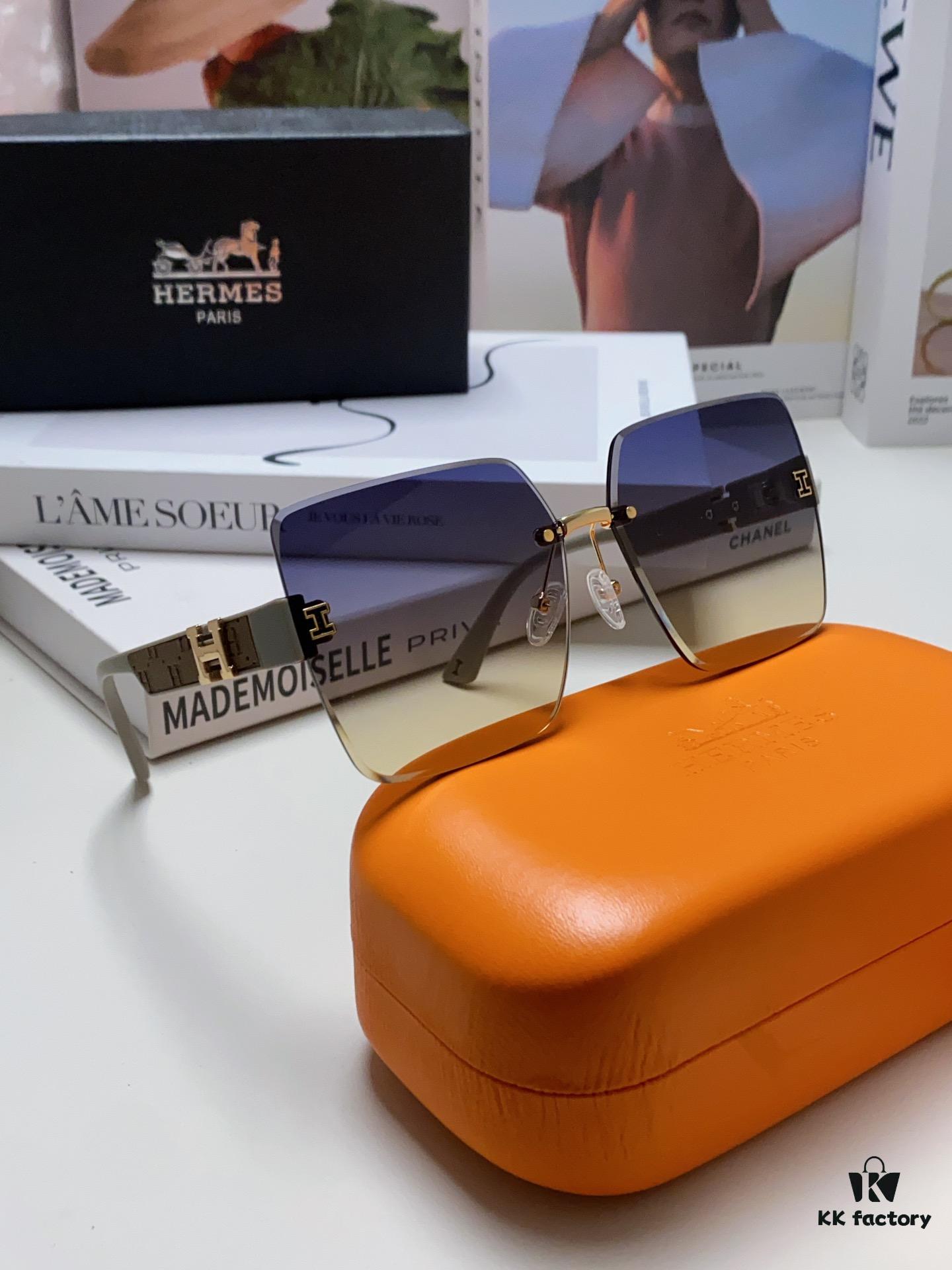 Hermes 2024 New Arrival Frameless Square Sunglasses, UV Protection Beach Sun Glasses with Premium Look, Face-Framing Design for Driving, Unisex Eyewear