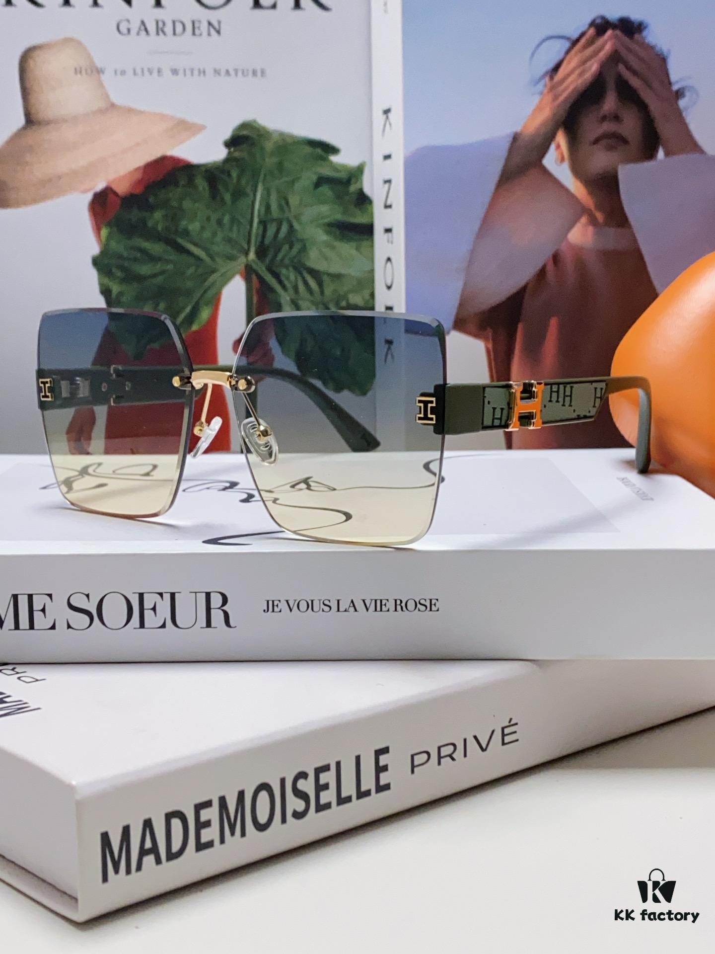 Hermes 2024 New Arrival Frameless Square Sunglasses, UV-Protective Beach Sun Glasses with Premium Look, Face-Framing, Unisex for Driving and Daily Wear