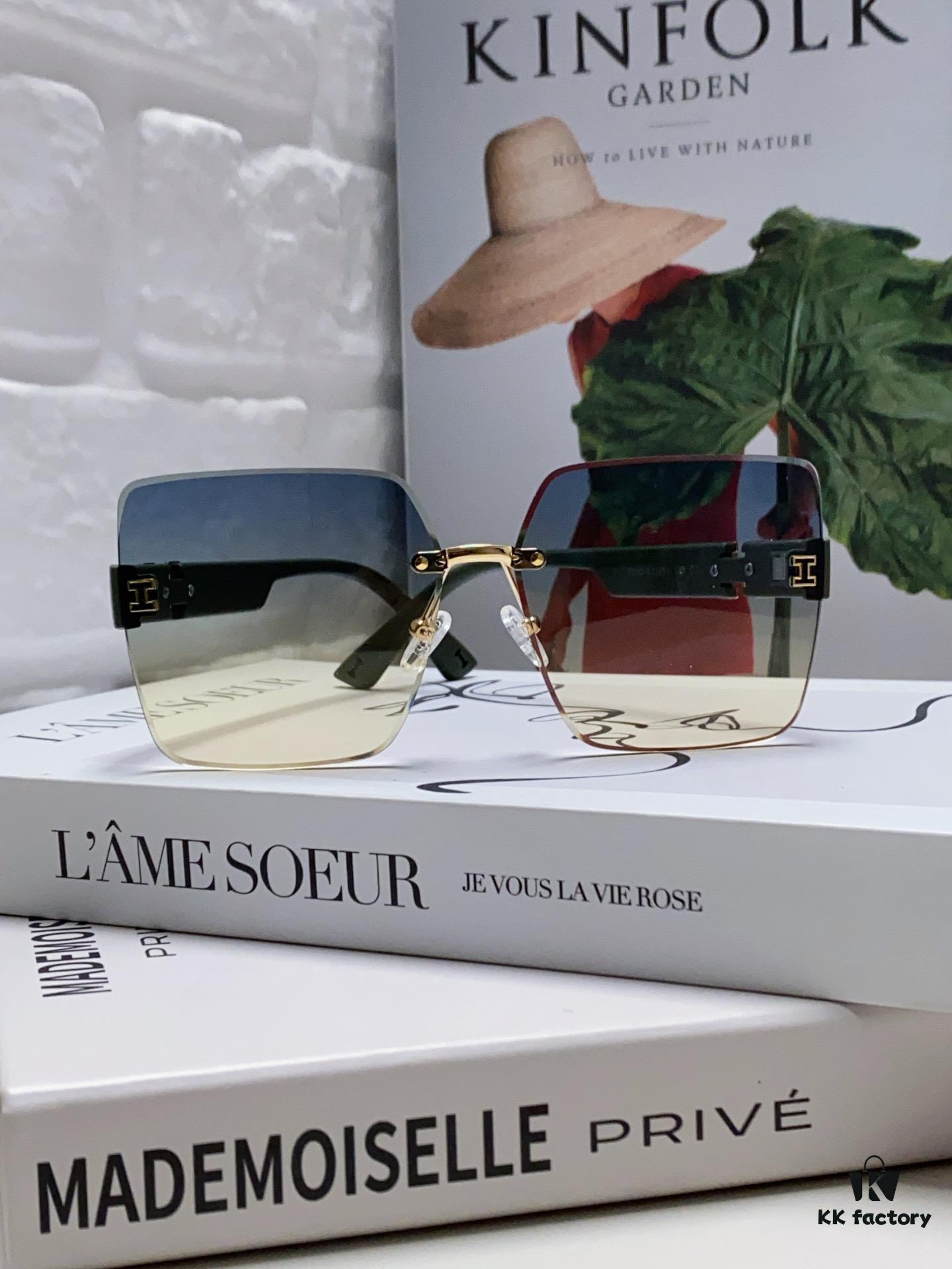 Hermes 2024 New Arrival Frameless Square Sunglasses, UV-Protective Beach Sun Glasses with Premium Look, Face-Framing, Unisex for Driving and Daily Wear