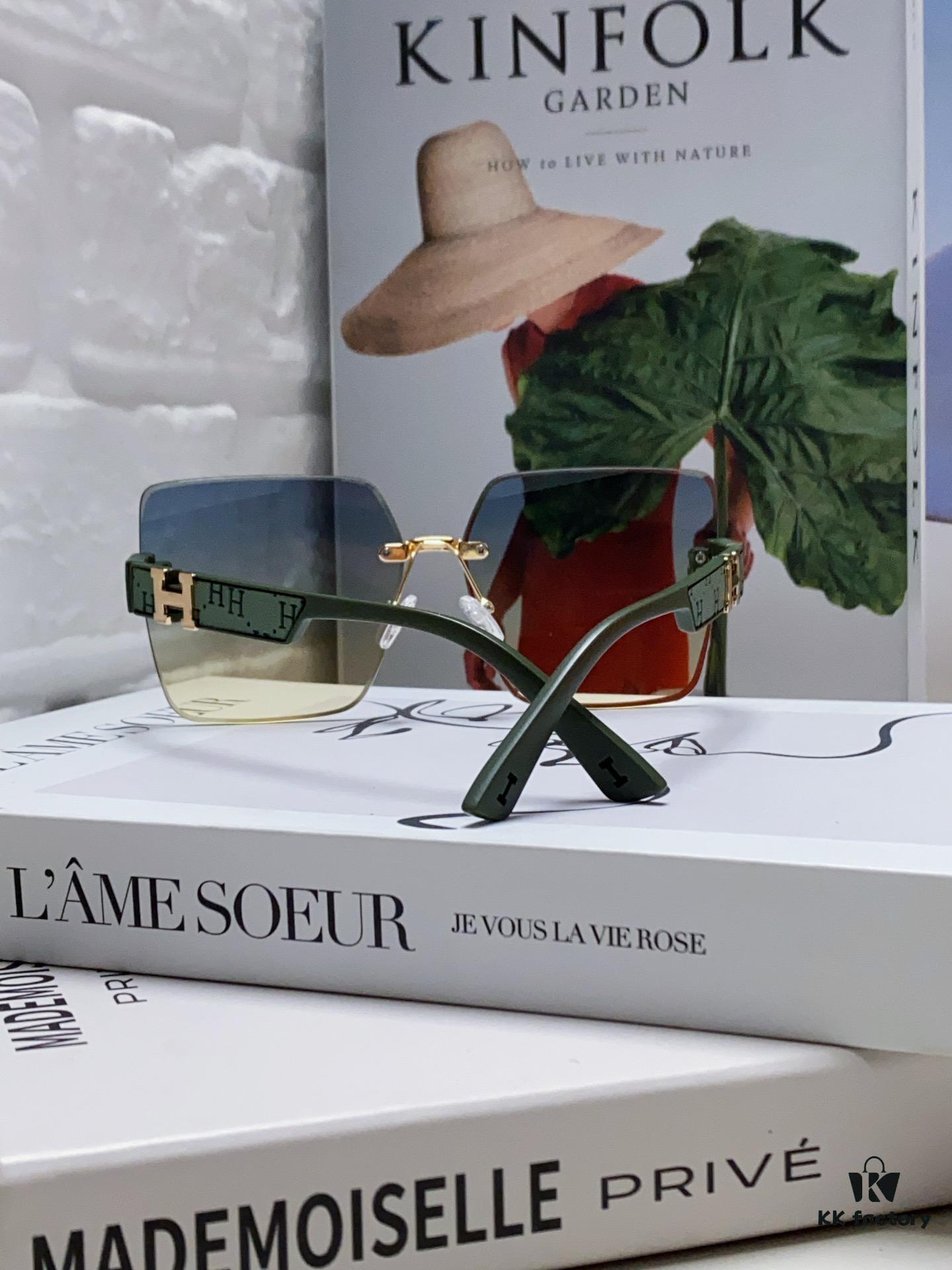 Hermes 2024 New Arrival Frameless Square Sunglasses, UV-Protective Beach Sun Glasses with Premium Look, Face-Framing, Unisex for Driving and Daily Wear