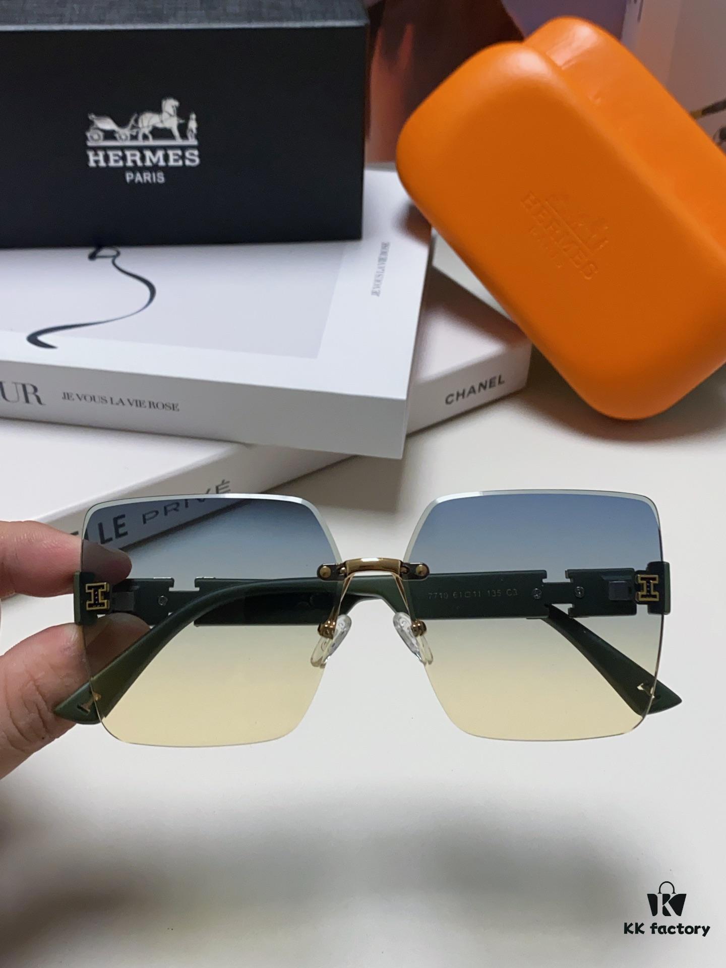 Hermes 2024 New Arrival Frameless Square Sunglasses, UV-Protective Beach Sun Glasses with Premium Look, Face-Framing, Unisex for Driving and Daily Wear