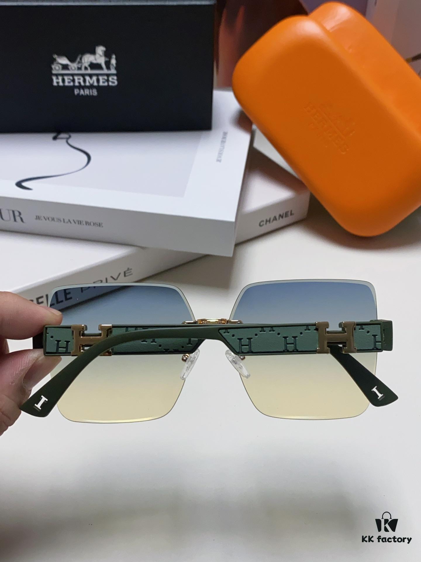 Hermes 2024 New Arrival Frameless Square Sunglasses, UV-Protective Beach Sun Glasses with Premium Look, Face-Framing, Unisex for Driving and Daily Wear