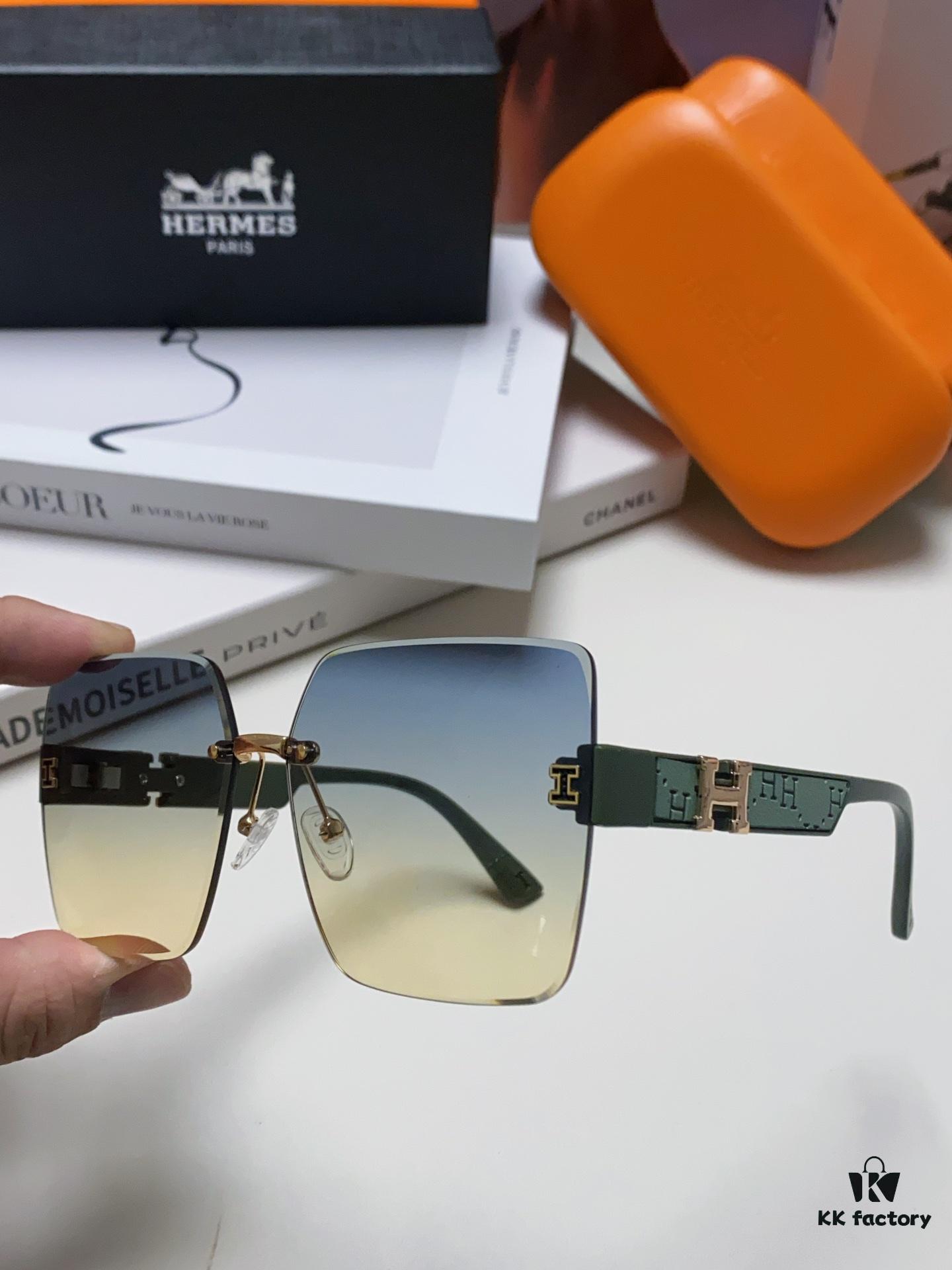 Hermes 2024 New Arrival Frameless Square Sunglasses, UV-Protective Beach Sun Glasses with Premium Look, Face-Framing, Unisex for Driving and Daily Wear