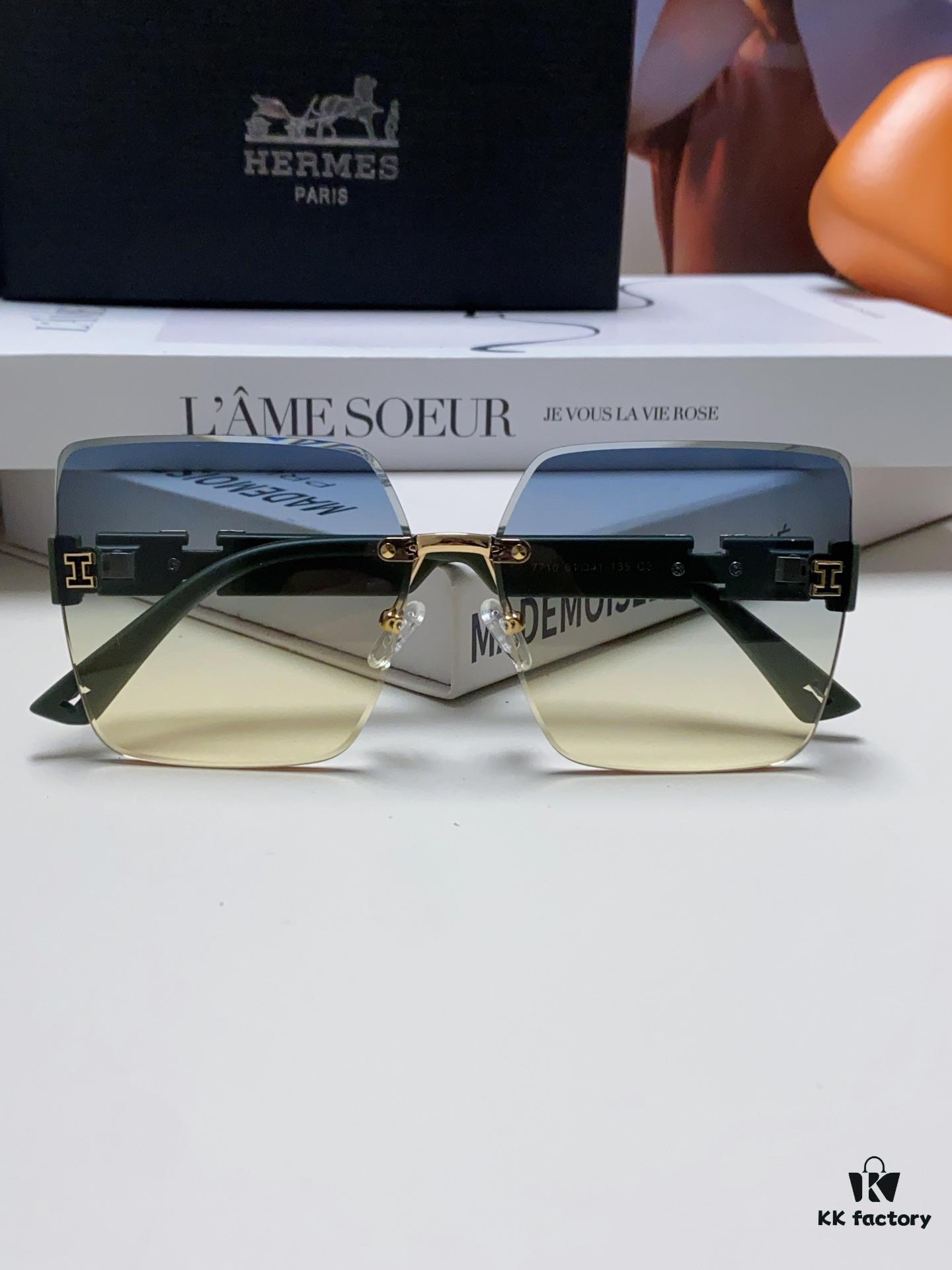 Hermes 2024 New Arrival Frameless Square Sunglasses, UV-Protective Beach Sun Glasses with Premium Look, Face-Framing, Unisex for Driving and Daily Wear