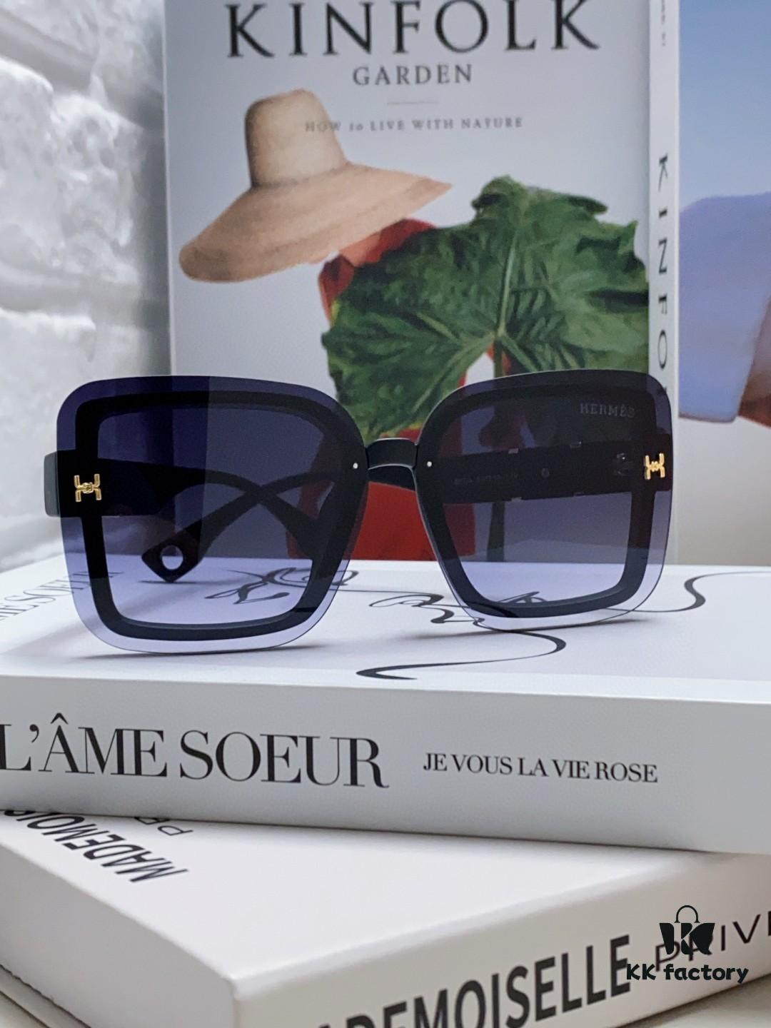 HERMES Women's Sunglasses UV Protection Oversized Round Frame Vintage Style 2024 New Arrival Fashionable Slimming Sunglasses for Large Faces