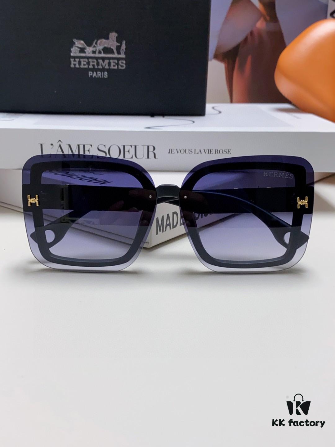 HERMES Women's Sunglasses UV Protection Oversized Round Frame Vintage Style 2024 New Arrival Fashionable Slimming Sunglasses for Large Faces