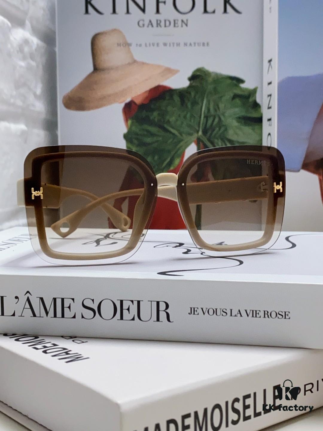 HERMES Women's Sunglasses, UV-Protective Oversized Round Frame Sunglasses 2024 New Arrival, Vintage-Inspired Slimming Design for Large Faces, Trendy Influencer Eyewear