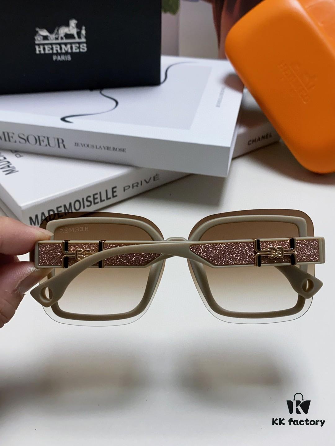 HERMES Women's Sunglasses, UV-Protective Oversized Round Frame Sunglasses 2024 New Arrival, Vintage-Inspired Slimming Design for Large Faces, Trendy Influencer Eyewear