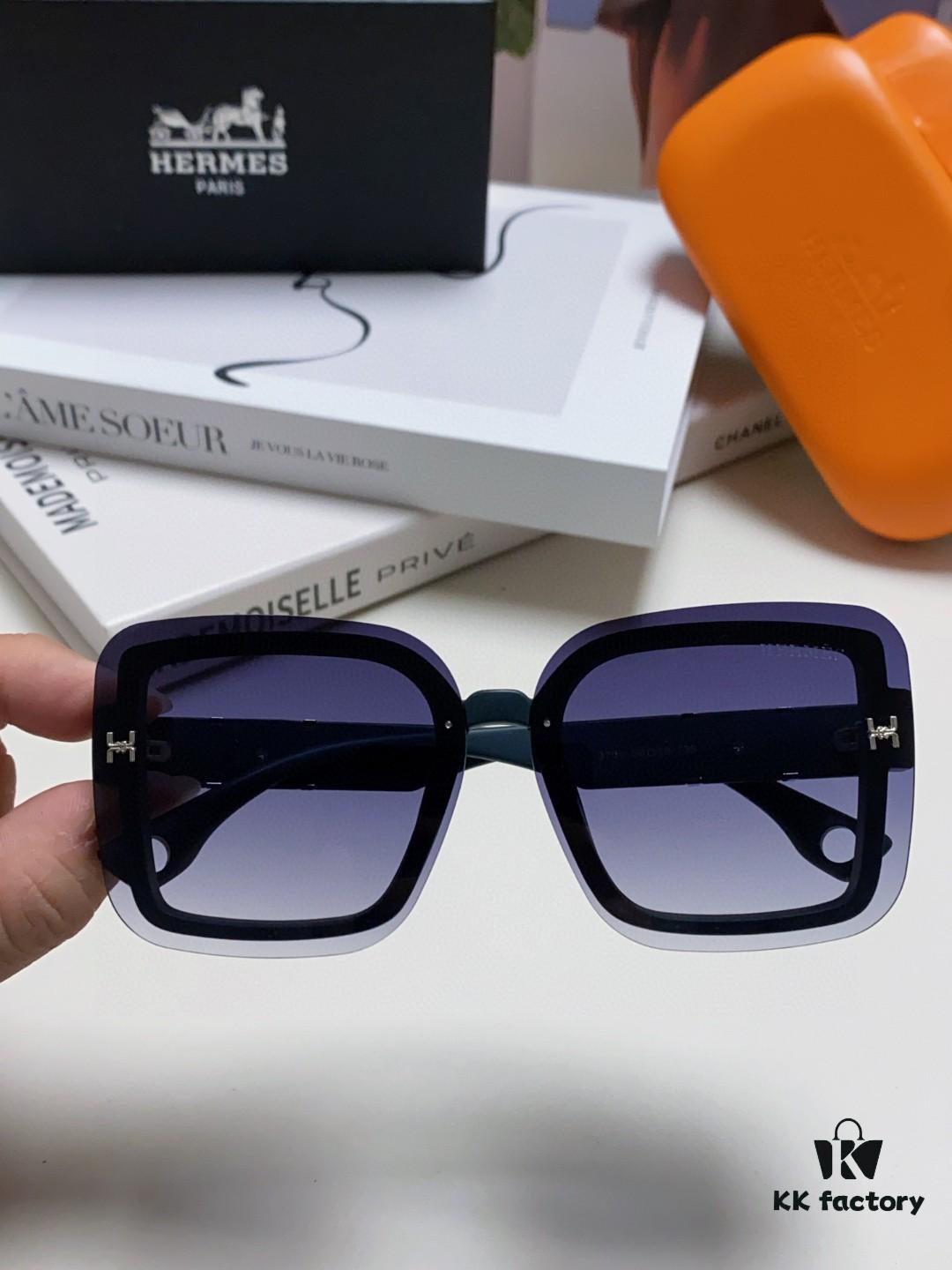 HERMES Women's Sunglasses, UV-Protective Oversized Round Frame Sunglasses 2024 New Arrival, Vintage-Inspired Slimming Design for Large Faces, Trendy Influencer Eyewear