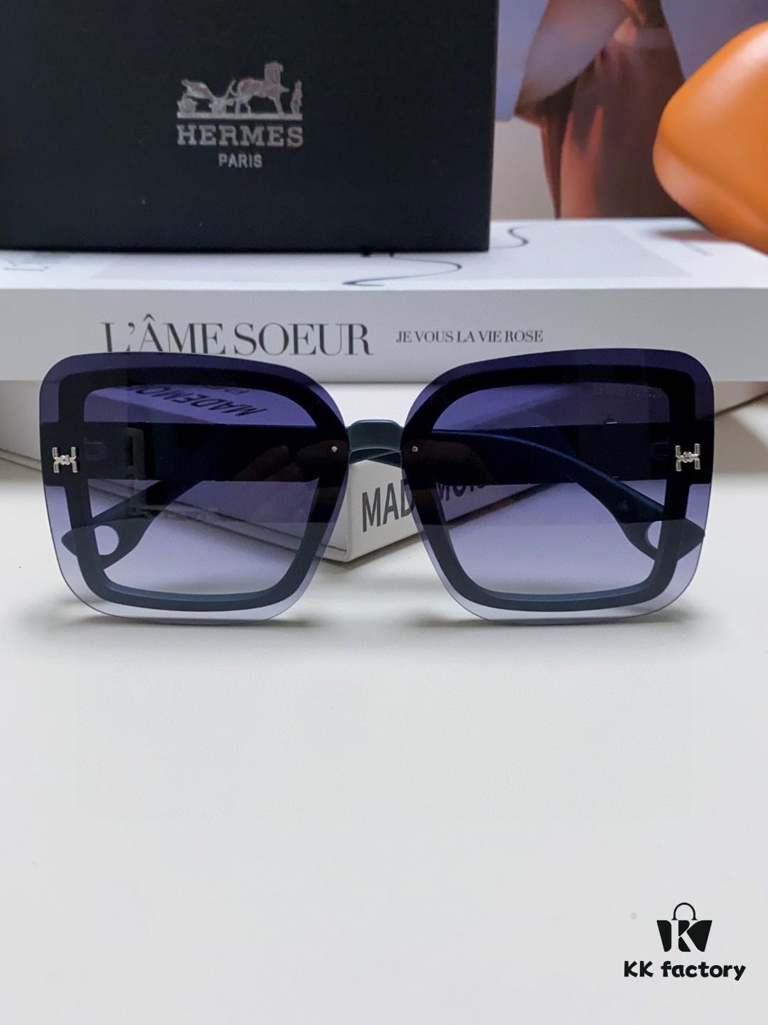 HERMES Women's Sunglasses, UV-Protective Oversized Round Frame Sunglasses 2024 New Arrival, Vintage-Inspired Slimming Design for Large Faces, Trendy Influencer Eyewear