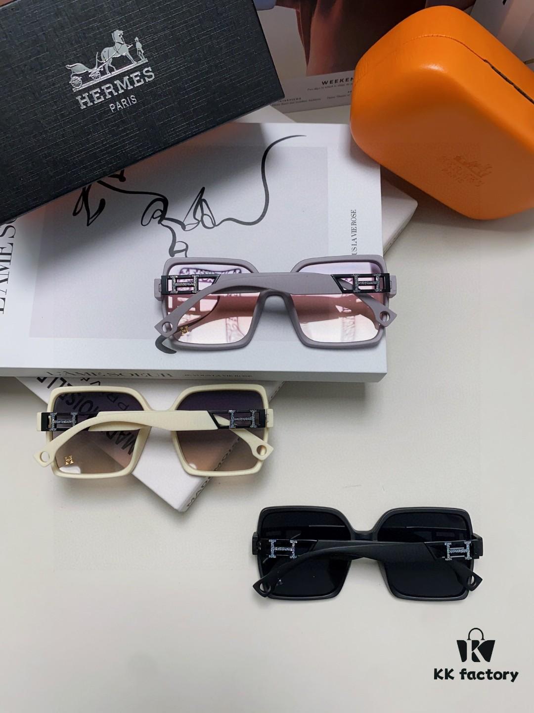 Hermes 2024 New Arrival Women's Square Oversized Sunglasses for Round Faces, Slimming UV-Protective Shades with Premium Aesthetic, Ideal for Travel and Sun Protection