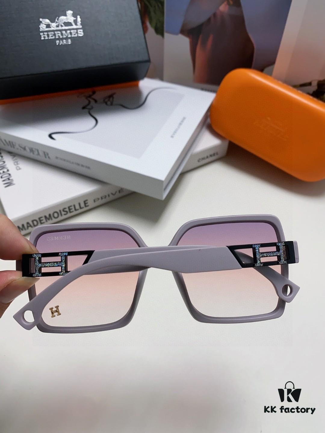 Hermes 2024 New Arrival Women's Square Oversized Sunglasses for Round Faces, Slimming UV Protection Sunglasses with Premium Look, Ideal for Travel and Sun Protection