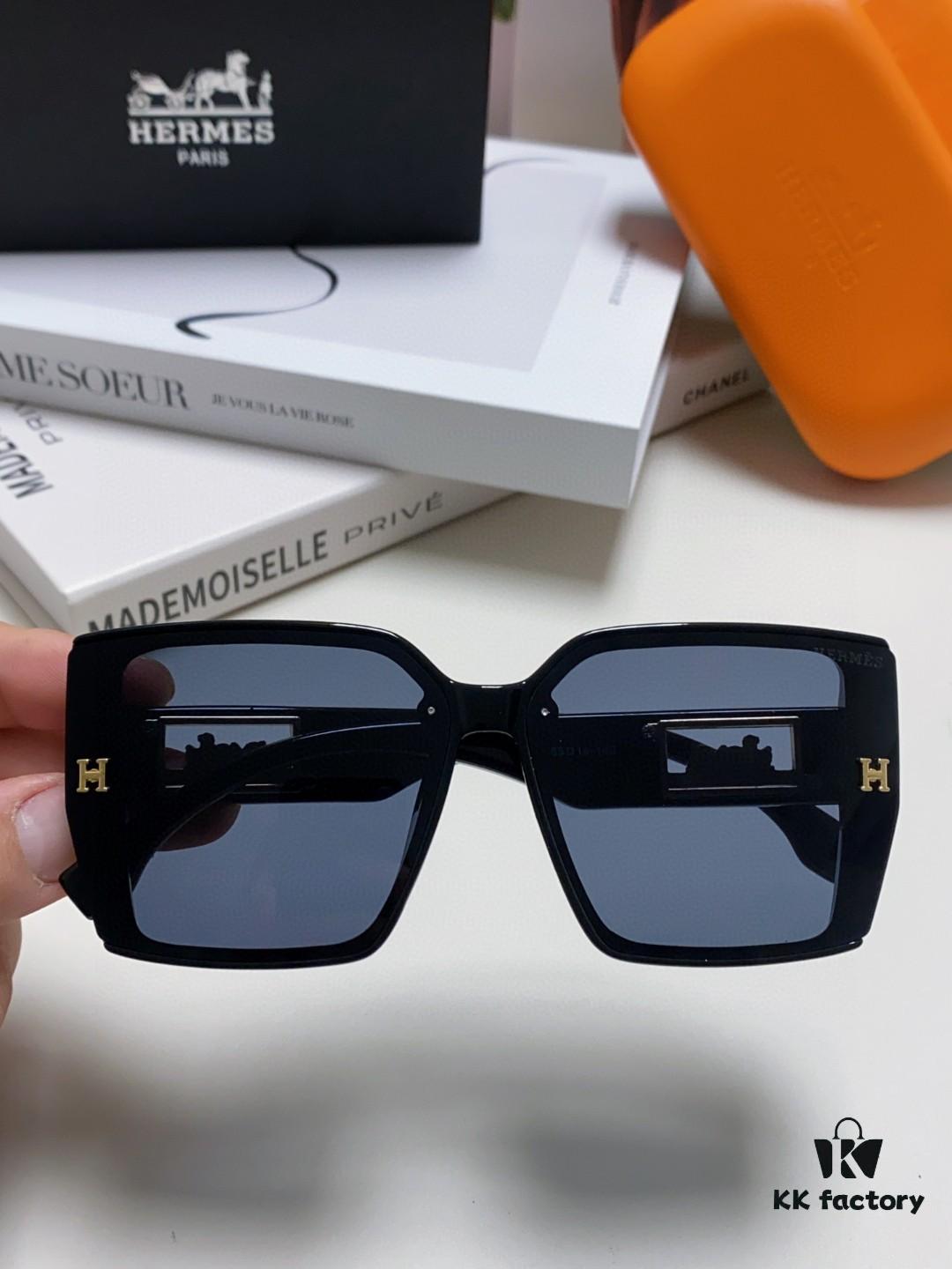 Hermes 2024 New Polarized Sunglasses for Women, Fashion Oversized Frame, Slimming Effect, UV Protection, Casual and Versatile Unisex Design