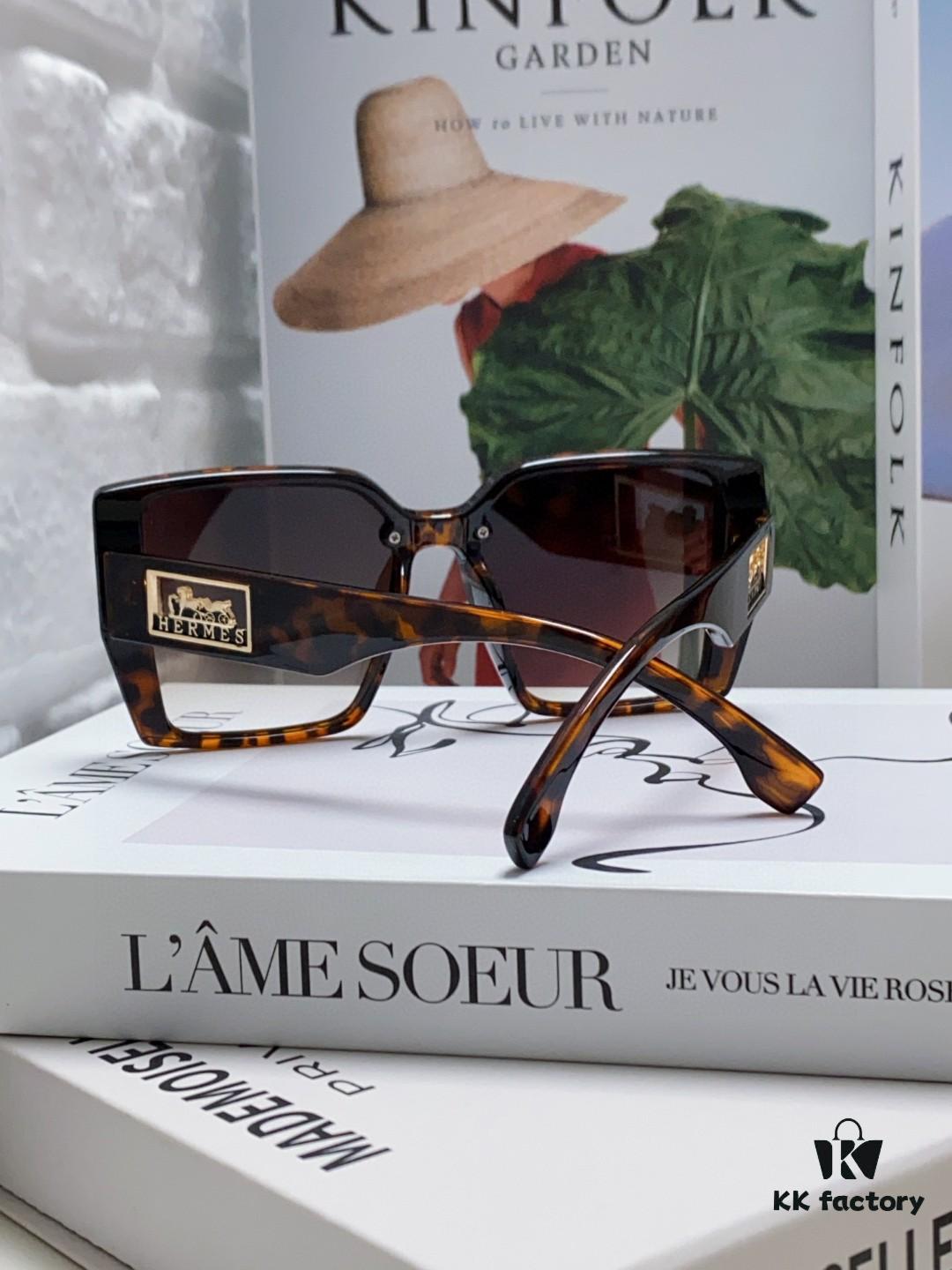 Hermes 2024 New Polarized Sunglasses for Women, Fashionable Oversized Frame, Slimming Effect, UV Protection, Casual and Versatile Sun Glasses