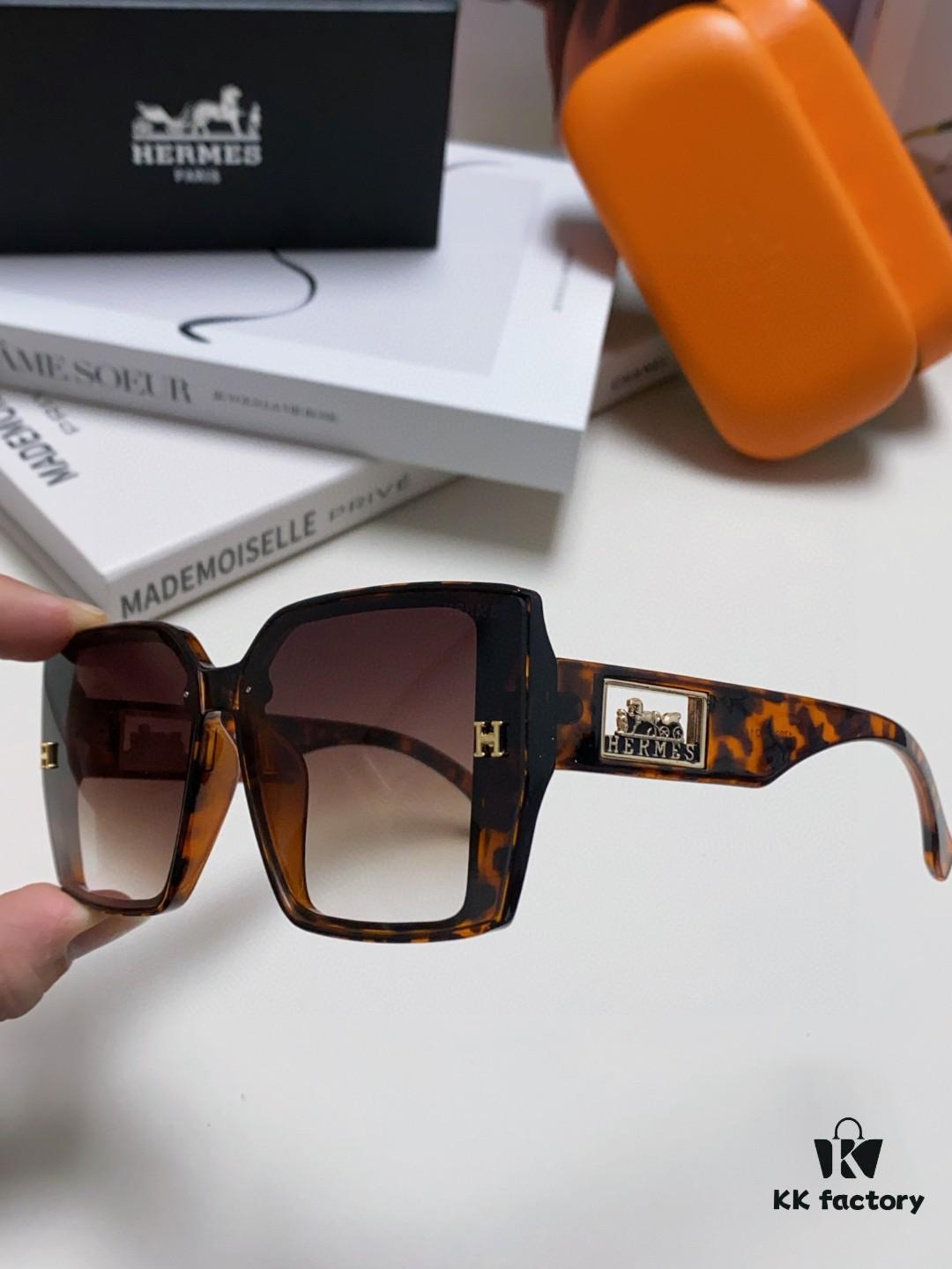 Hermes 2024 New Polarized Sunglasses for Women, Fashionable Oversized Frame, Slimming Effect, UV Protection, Casual and Versatile Sun Glasses