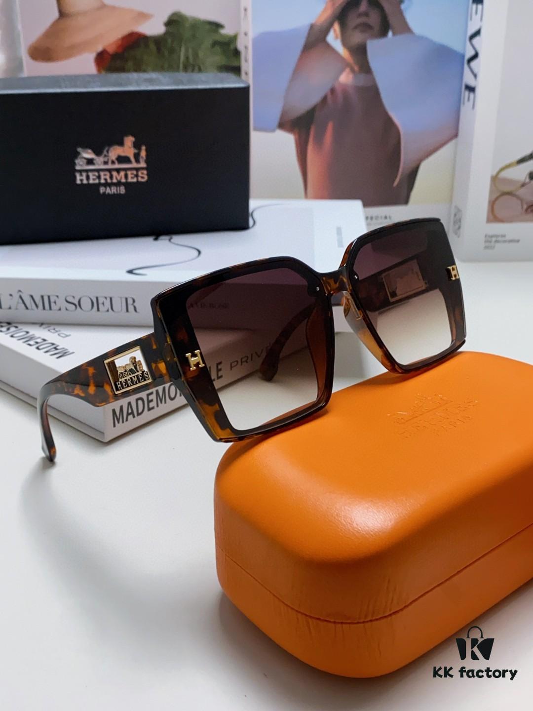 Hermes 2024 New Polarized Sunglasses for Women, Fashionable Oversized Frame, Slimming Effect, UV Protection, Casual and Versatile Sun Glasses