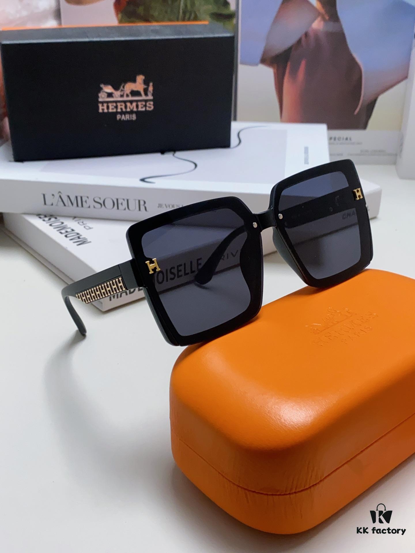 Hermes 2024 New Korean-Style Square Women's Sunglasses, Retro Fashion Minimalist Polarized Sunglasses, Unisex Eyewear