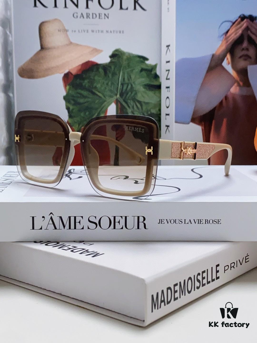 HERMES Hermès Women's Sunglasses UV Protection Oversized Round Frame Vintage Style Slimming Sunglasses 2024 New Arrival