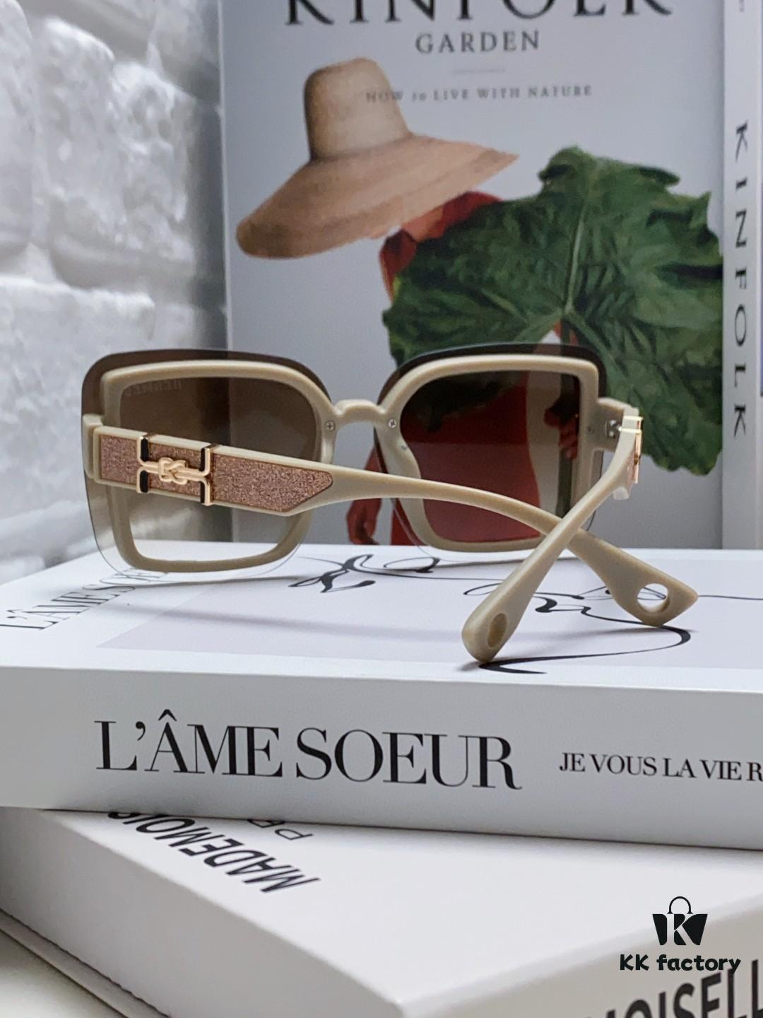 HERMES Hermès Women's Sunglasses UV Protection Oversized Round Frame Vintage Style Slimming Sunglasses 2024 New Arrival