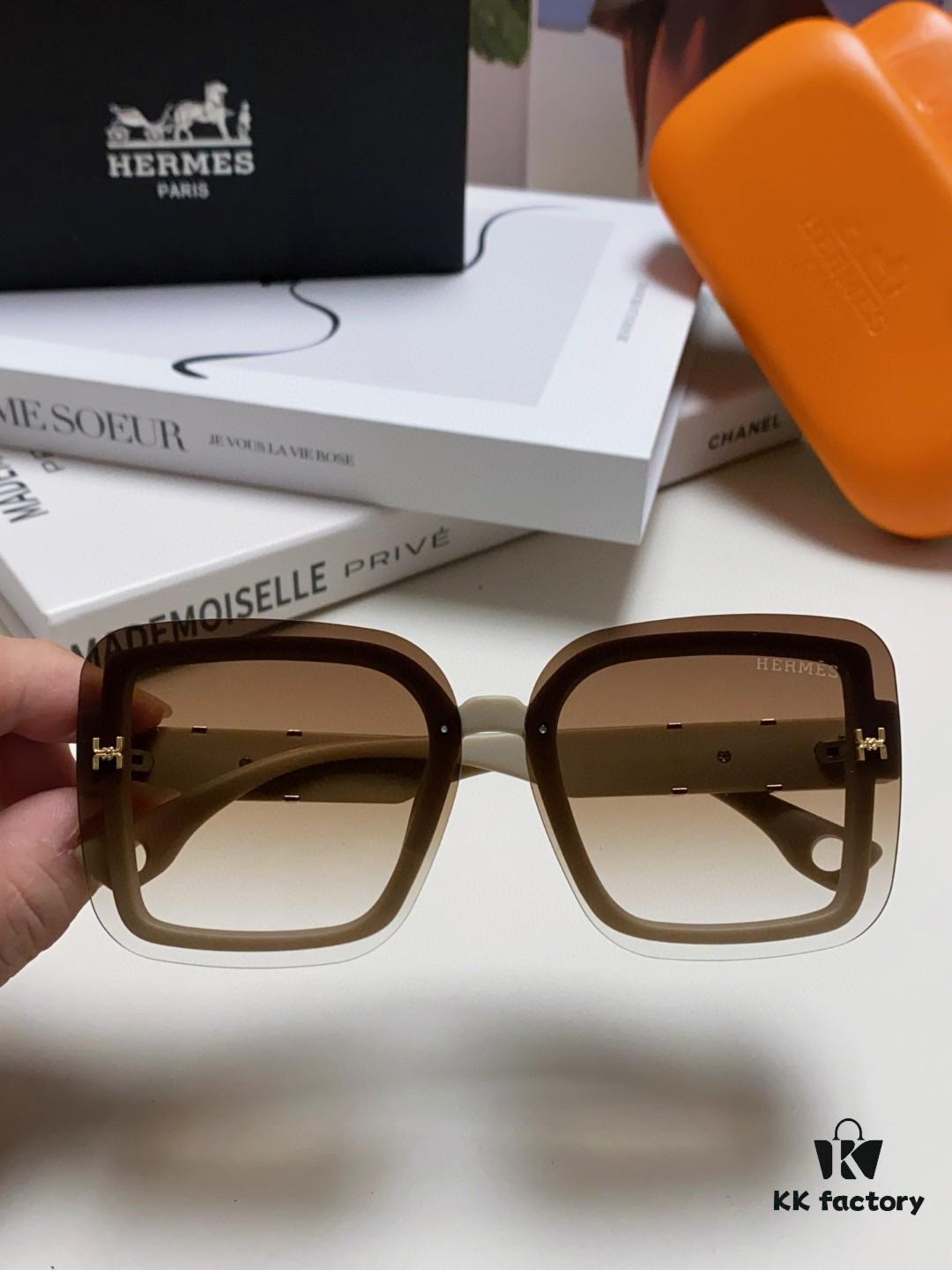 HERMES Hermès Women's Sunglasses UV Protection Oversized Round Frame Vintage Style Slimming Sunglasses 2024 New Arrival