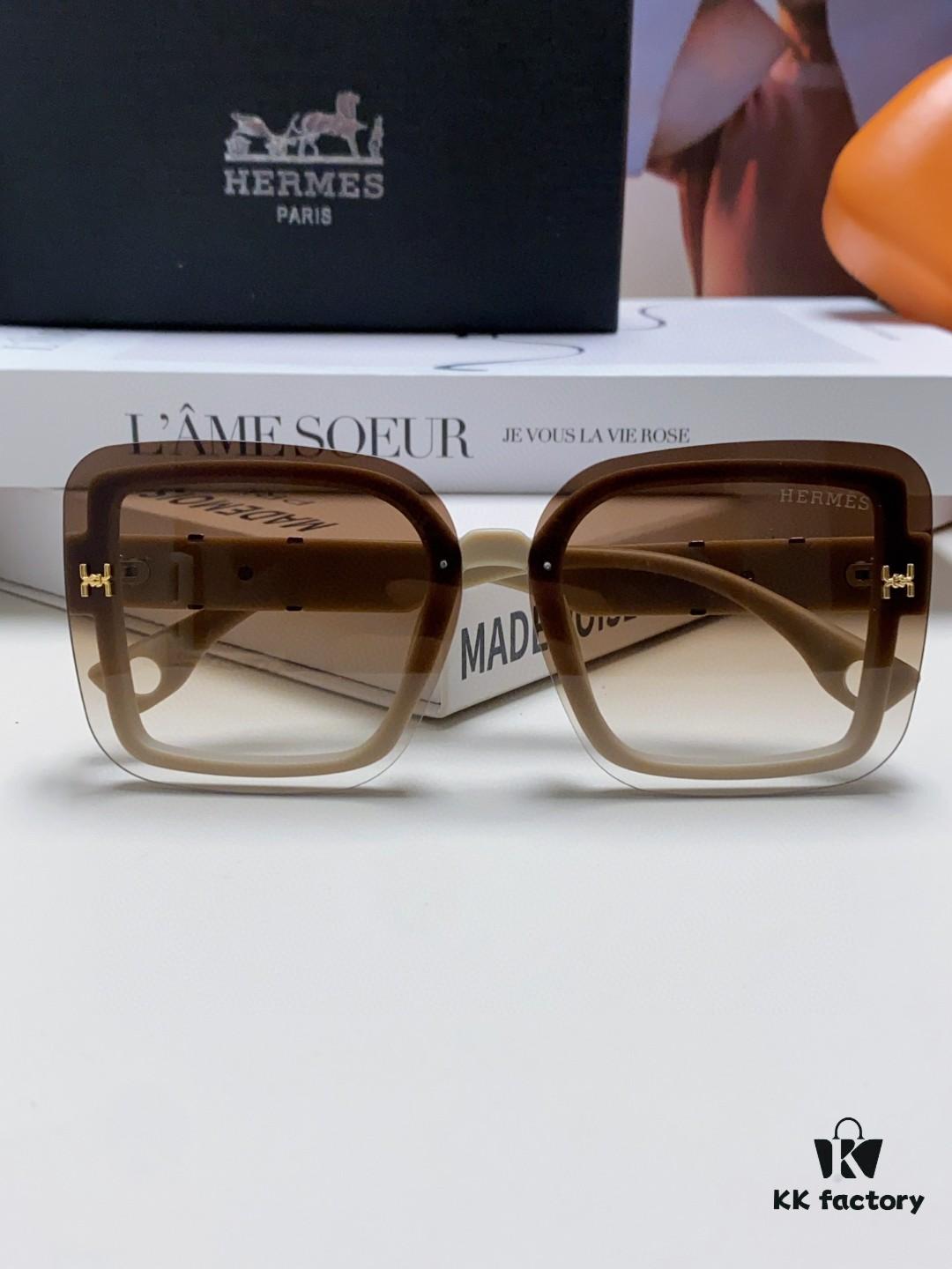 HERMES Hermès Women's Sunglasses UV Protection Oversized Round Frame Vintage Style Slimming Sunglasses 2024 New Arrival