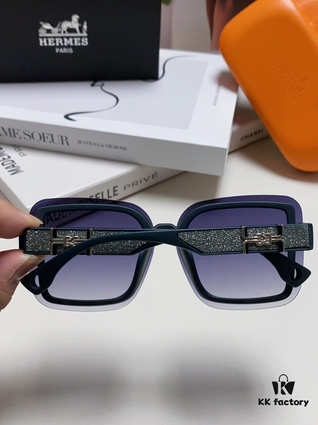 HERMES Women's Sunglasses, UV-Protective Oversized Round Frame Sunglasses 2024 New Arrival, Vintage-Inspired Slimming Design for Large Faces, Trendy Influencer Eyewear