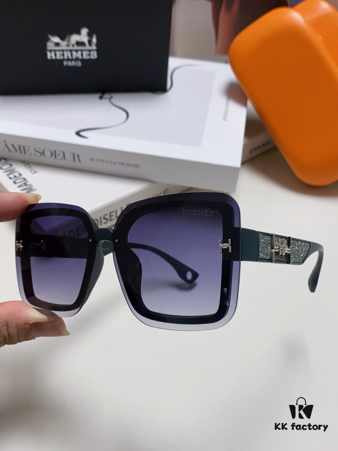 HERMES Women's Sunglasses, UV-Protective Oversized Round Frame Sunglasses 2024 New Arrival, Vintage-Inspired Slimming Design for Large Faces, Trendy Influencer Eyewear