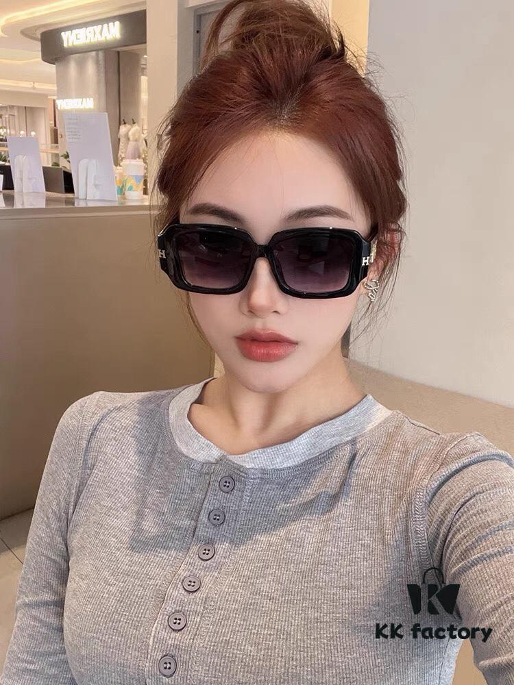 Hermes Korean-style Square Frame Minimalist Fashion Sunglasses for Women, Round Face Driving UV Protection Sun Glasses