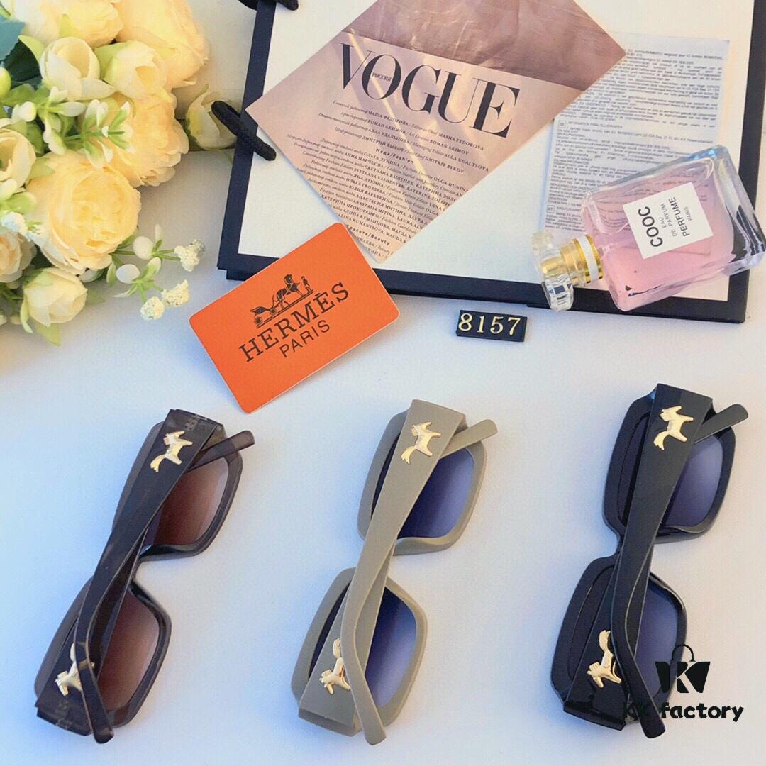 Hermes Korean-style Square Frame Minimalist Fashion Sunglasses for Women, Round Face Driving UV Protection Sun Glasses